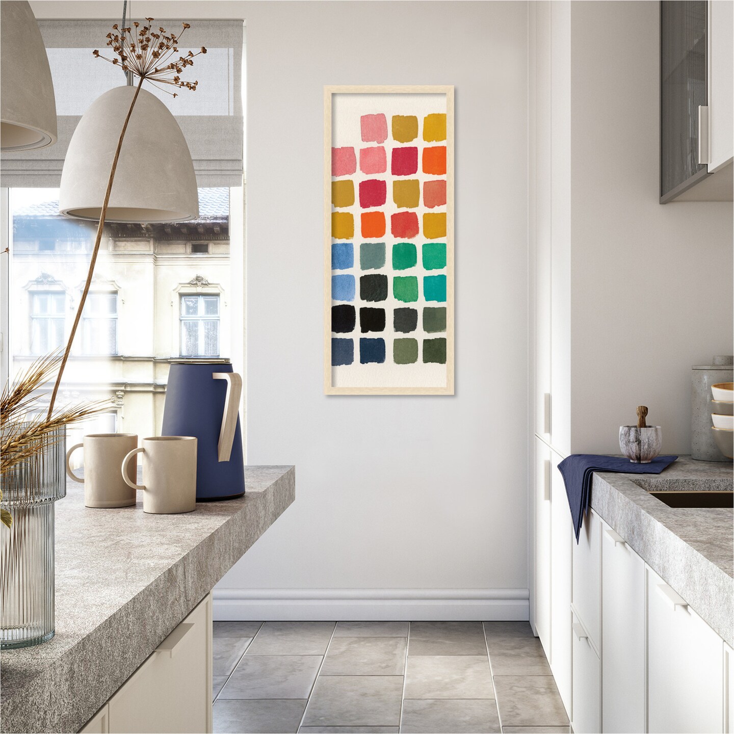 Amanti Art Framed Fabric Pinboard Retro Color Chart Printed Bulletin Board for Use as a Vision Board or Wall Organization