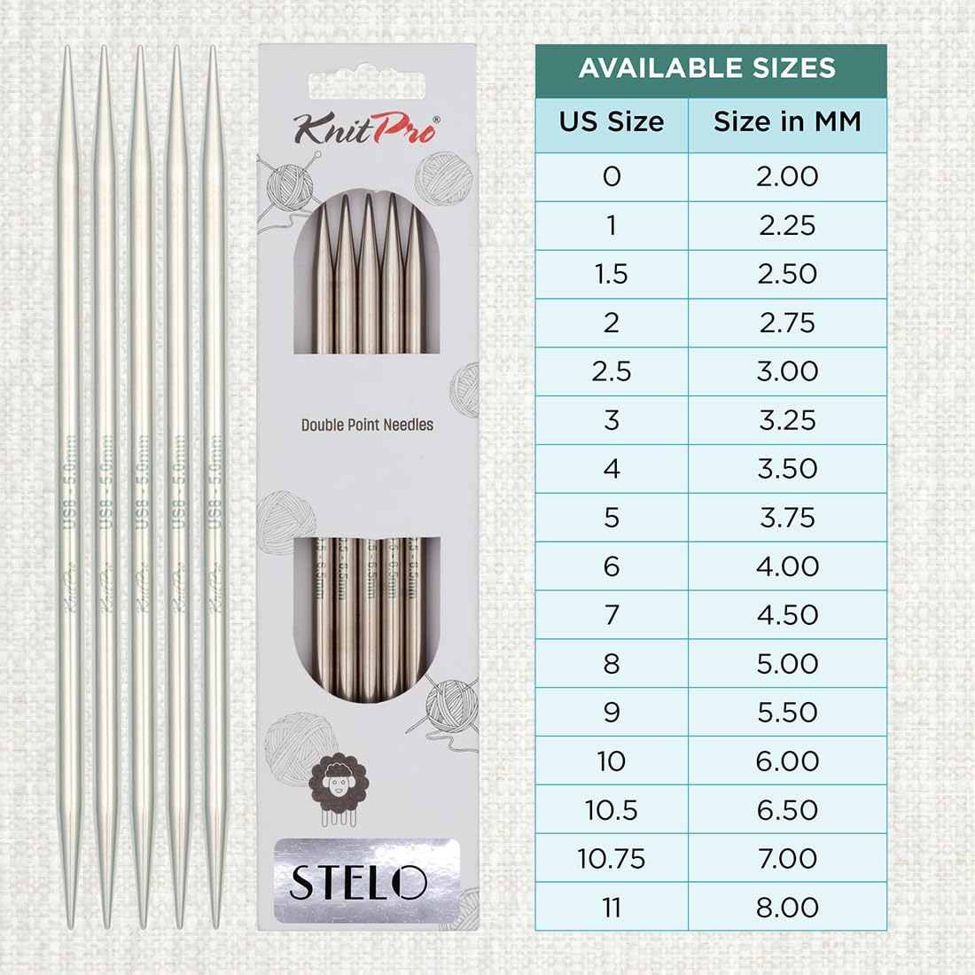 KnitPro Stelo Double Pointed Knitting Needles 6" (15cm) Set of 5 Size 0 - 11