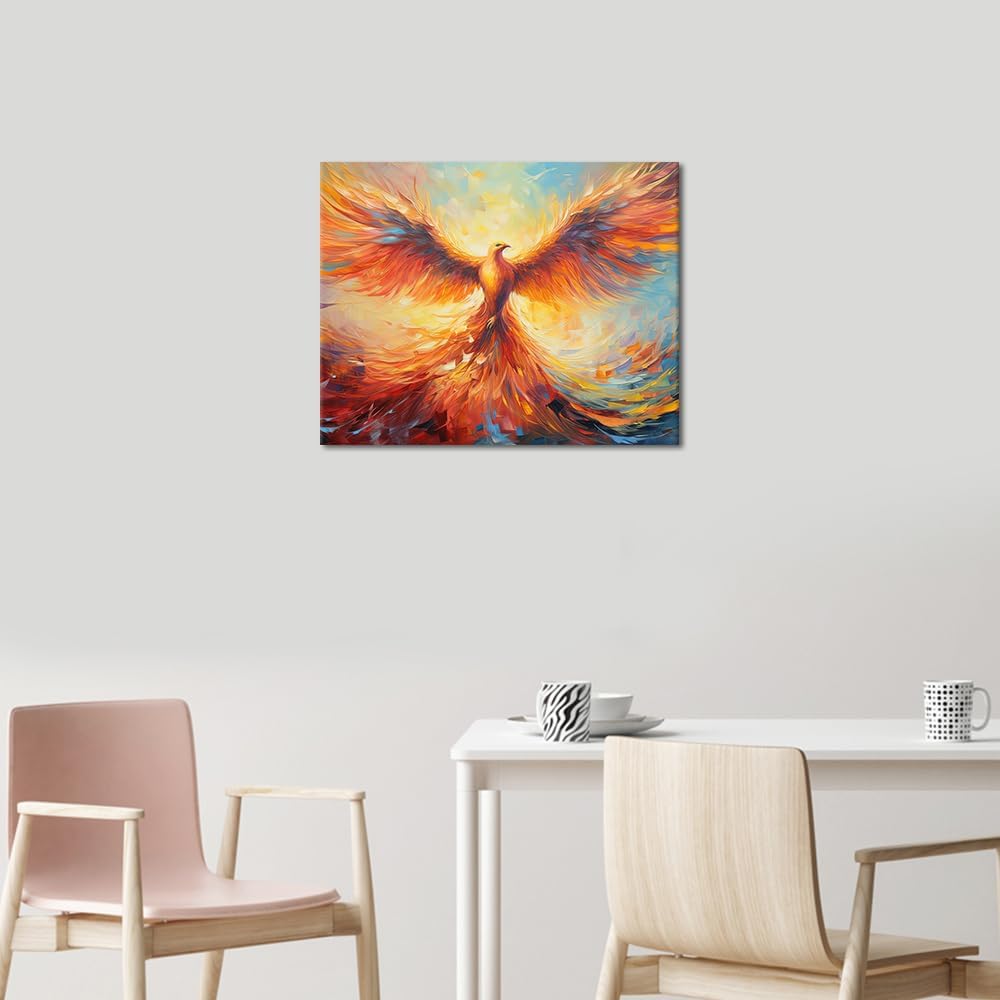 Bird Paint by Number, Beautiful Elegance Phoenix Spreading Wing Adults&#x27; Paint-by-Number Kits Phoenix Paint by Numbers for Adults DIY Oil Painting with Brushes and Pigment, 16x20 Inch