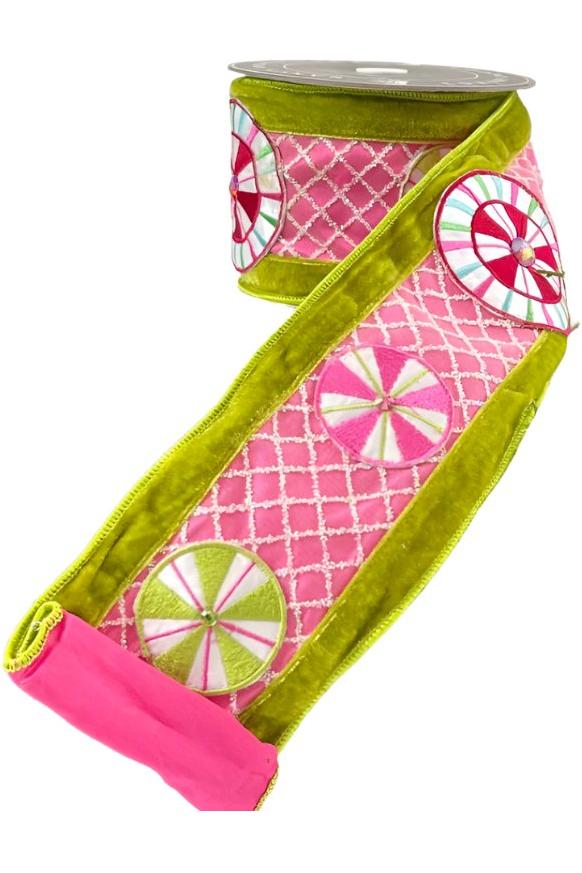 4&#x22; EXCLUSIVE Sweet Candy Ribbon: Lime Green/Pink (5 Yards)