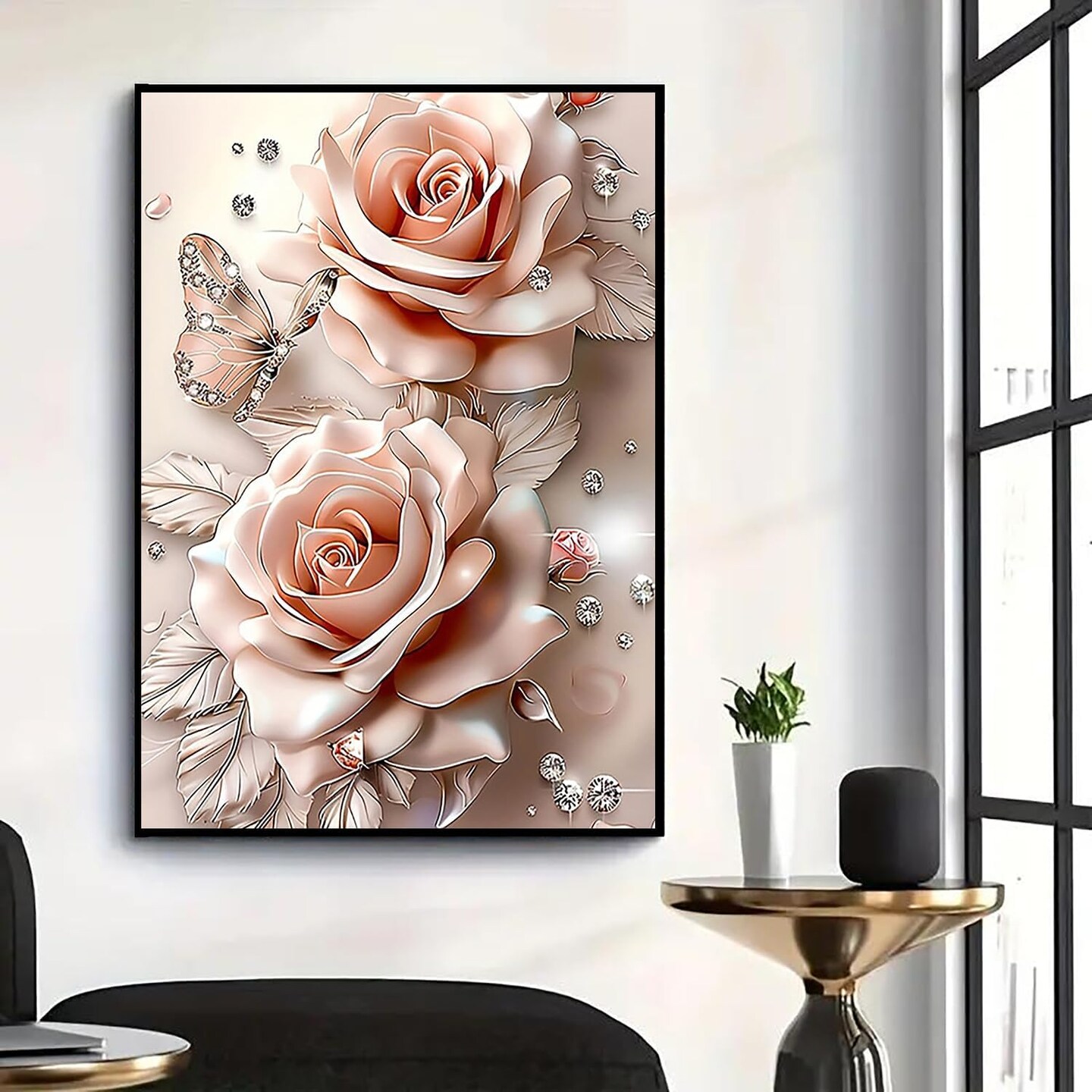 5D Diamond Painting Kit for Adults Beginners,DIY Butterfly Rose Flower Paint by Diamond Art Kits,Suitability Friends Full Round Drill Diamonds Dots Gem Art,Home Wall Decor 11.8x15.8 Inch