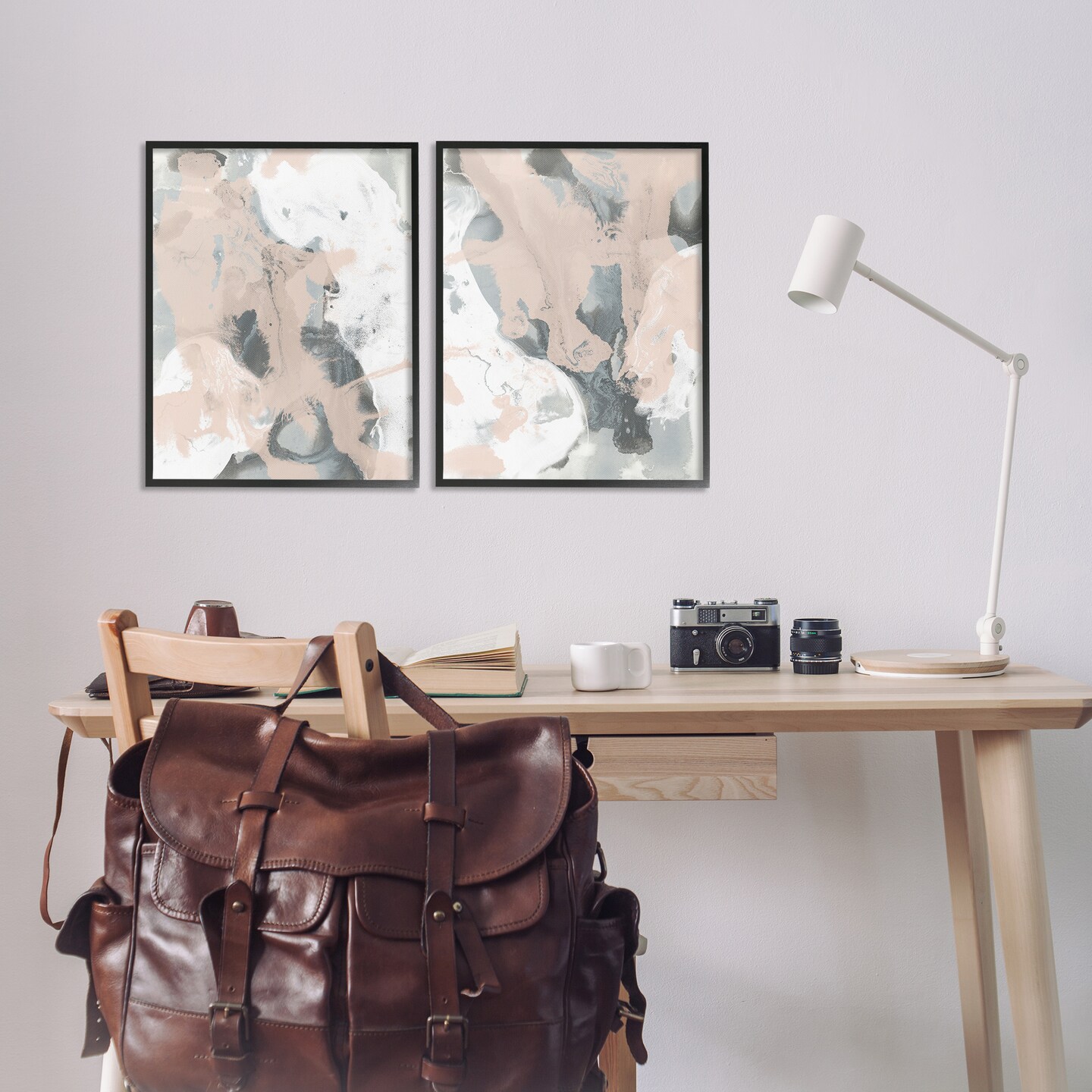 Stupell Industries Beige & Gray Splashes 2pc Framed Giclee Wall Art Set Design by June Erica Vess