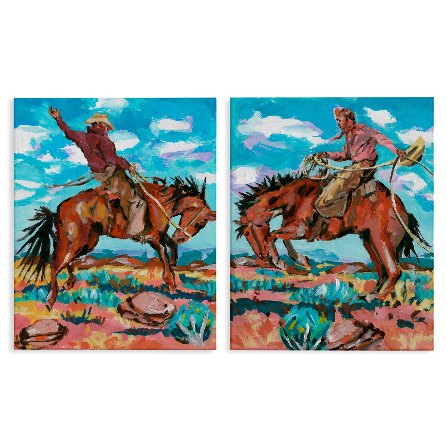Stupell Industries Rustic Cowboys in Desert 2pc Canvas Wall Art Set Design by Melissa Wang