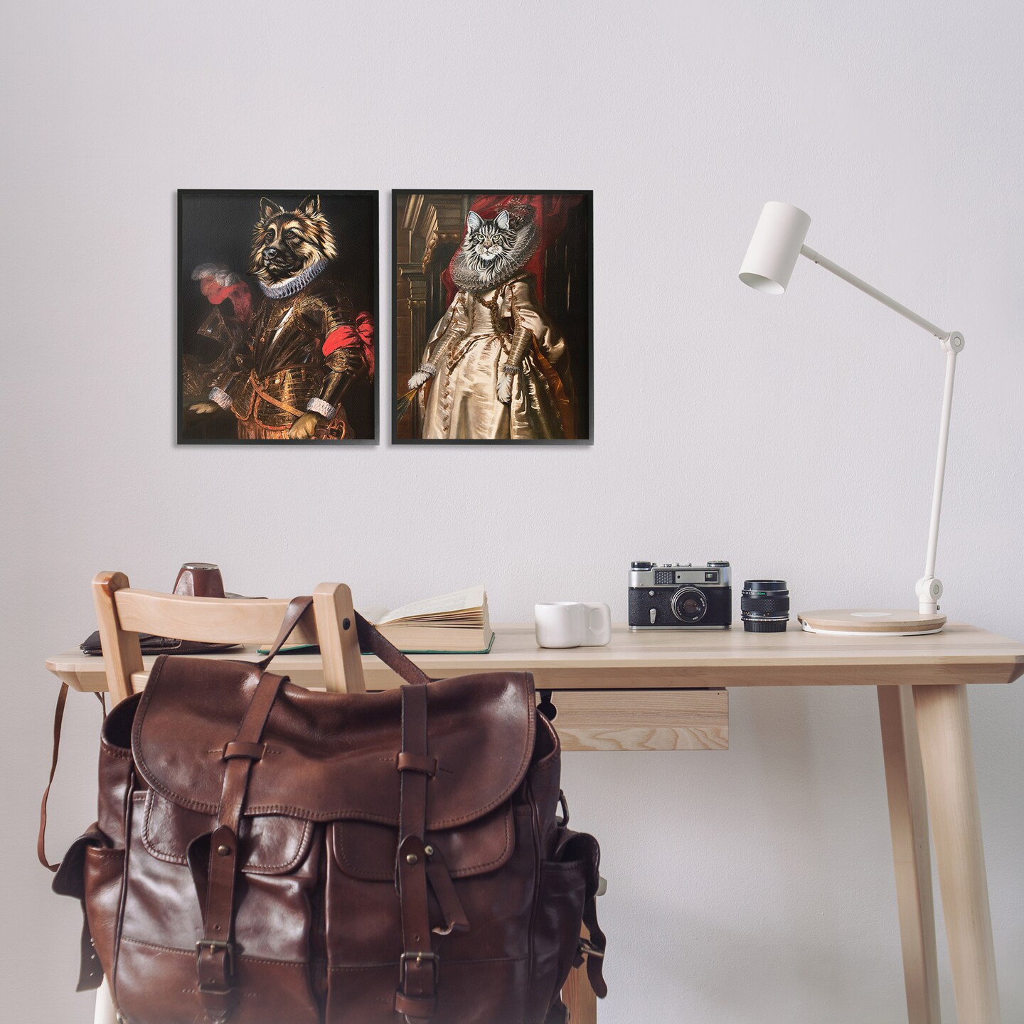 Stupell Industries Royal Garb Dog &#x26; Cat 2pc Framed Giclee Wall Art Set Design by Carolee Vitaletti 