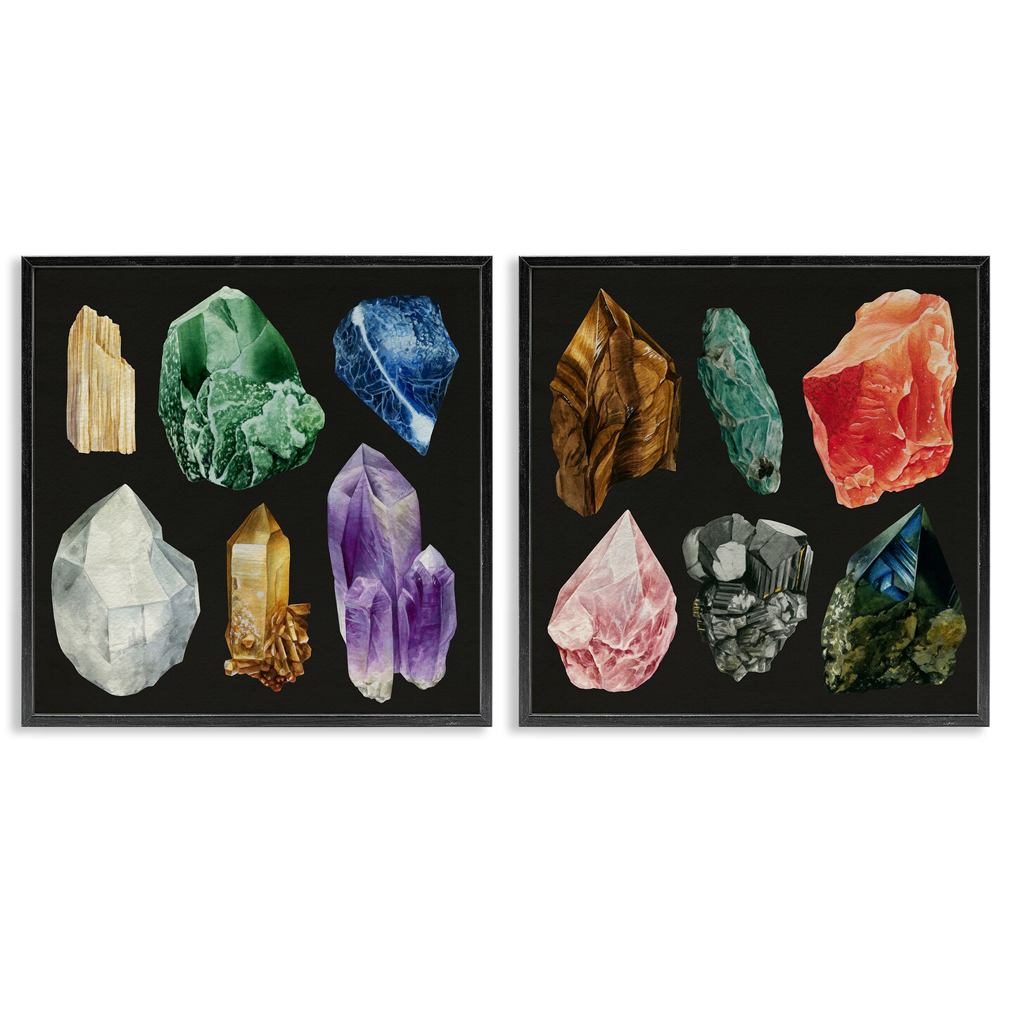 Stupell Industries Various Gemstones on Black 2pc Framed Giclee Wall Art Set Design by Grace Popp