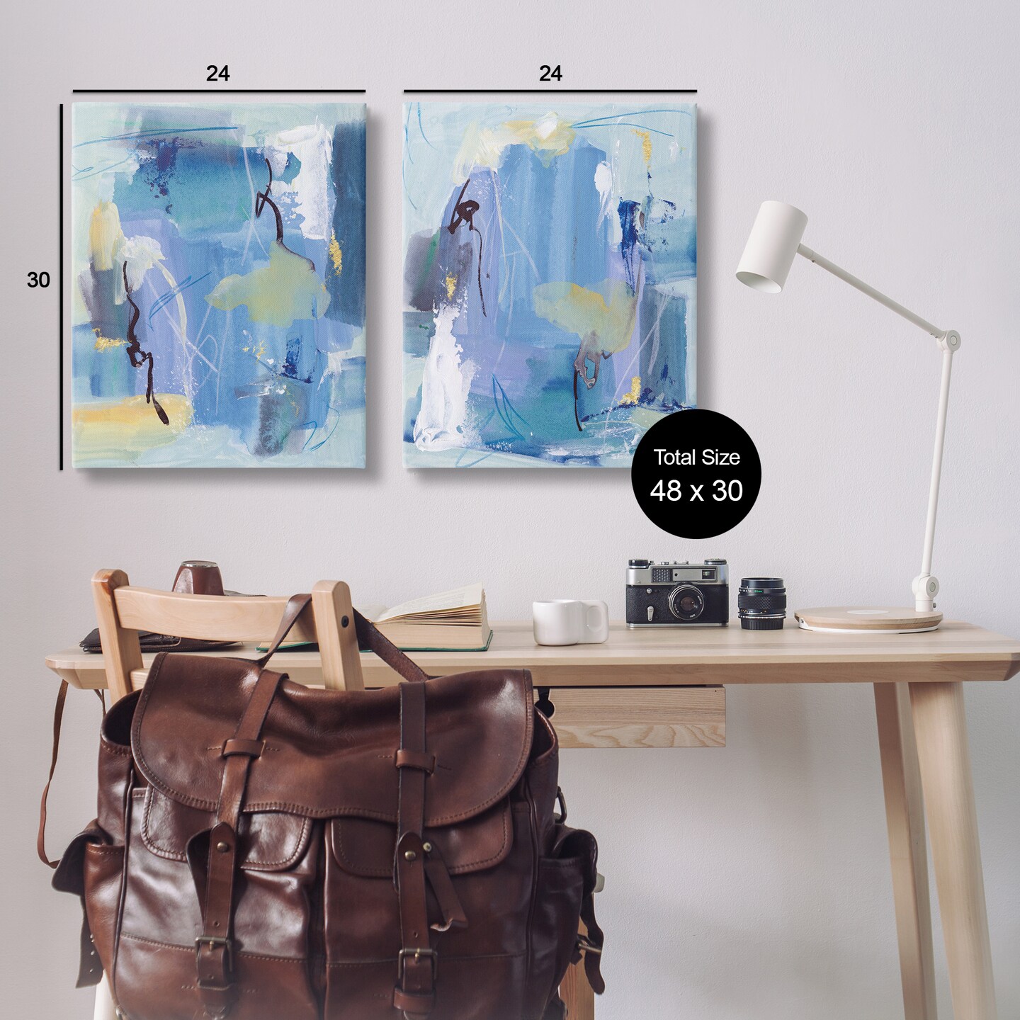 Stupell Industries Blue Abstract with Yellow 2pc Canvas Wall Art Set Design by Melissa Wang