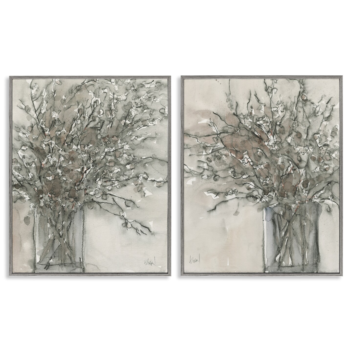 Stupell Industries Charcoal Sketched Vase 2pc Framed Giclee Wall Art Set Design by Samuel Dixon