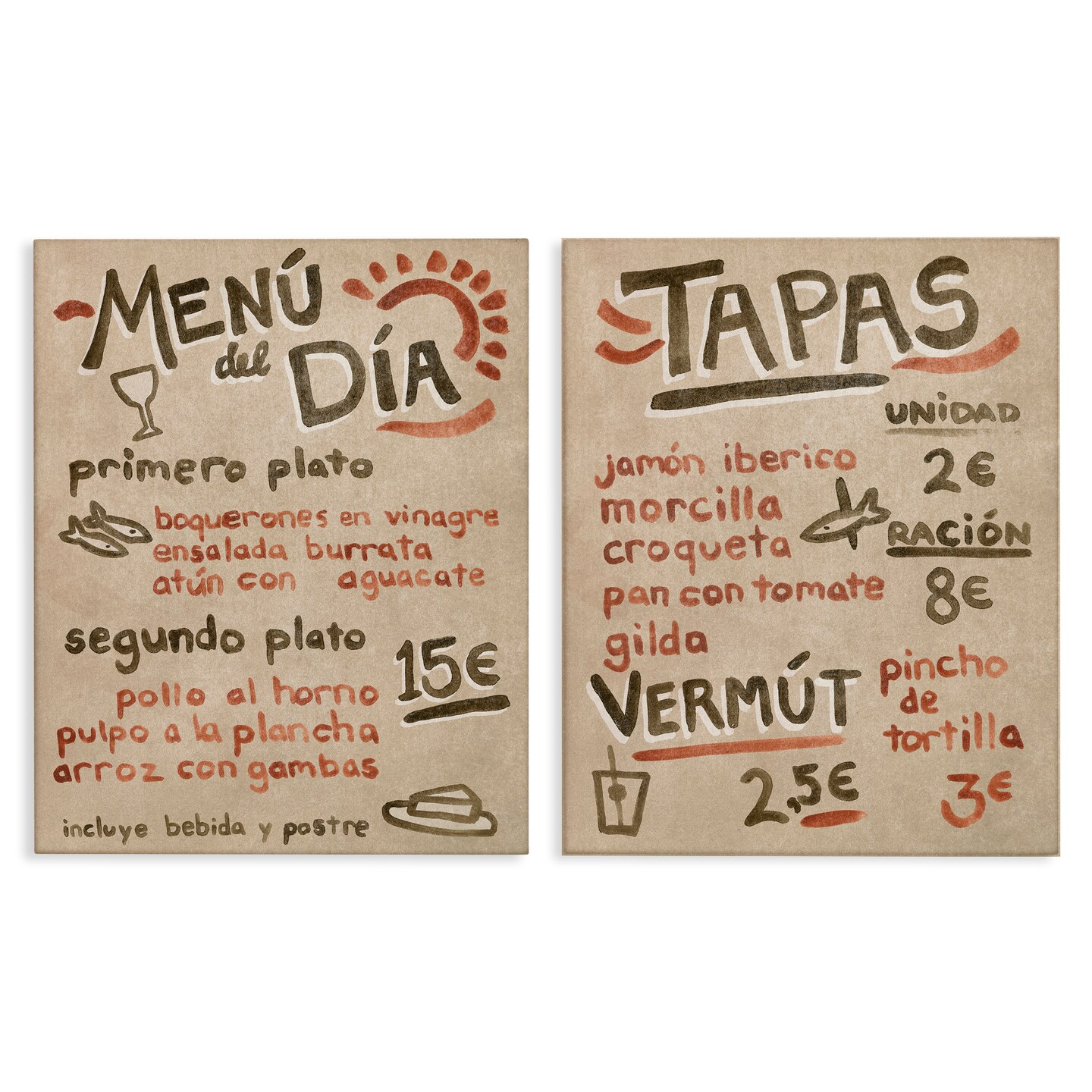 Stupell Industries Travel Tapas Menu 2pc Canvas Wall Art Set Design by June Erica Vess