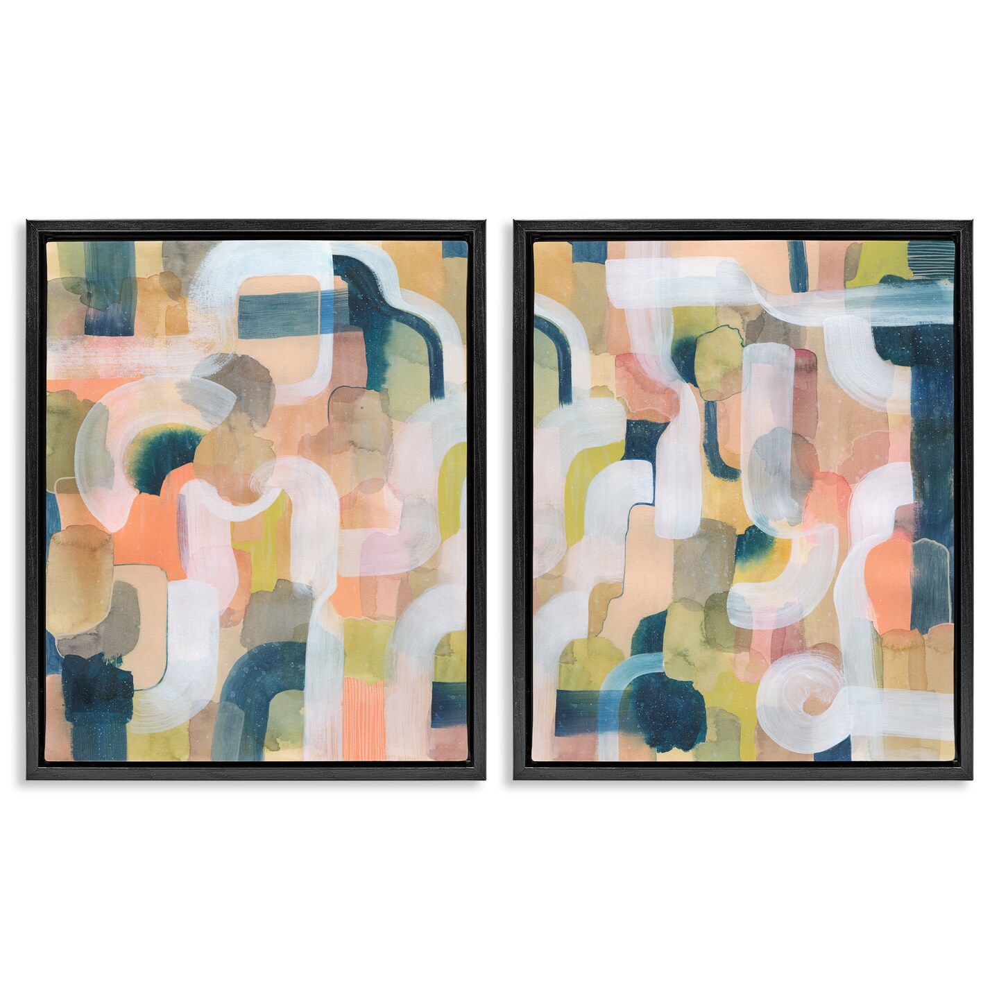 Stupell Industries Curved Retro Abstraction 2pc Floater Framed Canvas Wall Art Set Design by Grace Popp