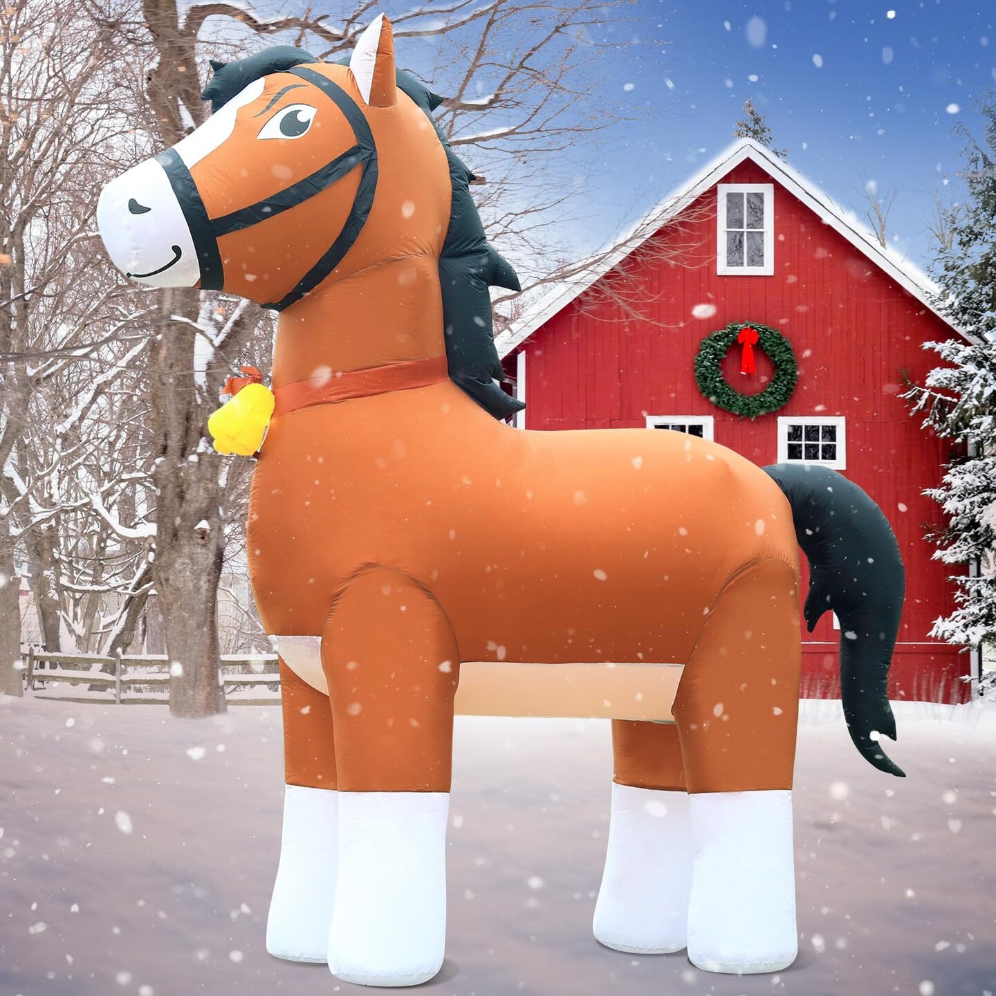 9FT Clydesdale Horse Inflatables Christmas, Farm Ranch Giant Blow up Animals Cute, Kentucky Derby Decorations Outdoor Yard Built-in LED Lights Big Large Decor Party Lawn Holiday Outside