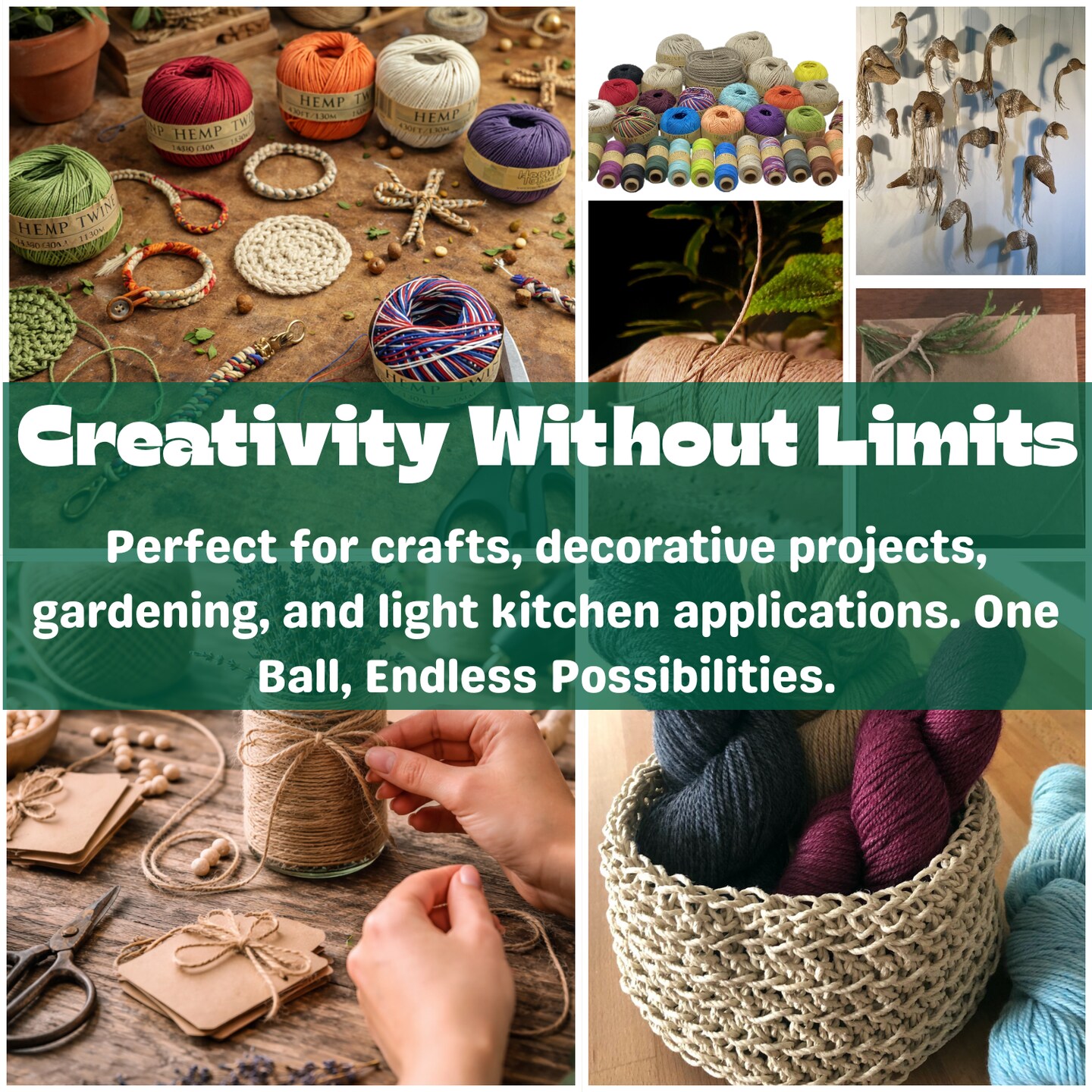 Hemptopia, Hemp Twine Ball, 430ft, 20lb test strength, Multiple colors, All Natural