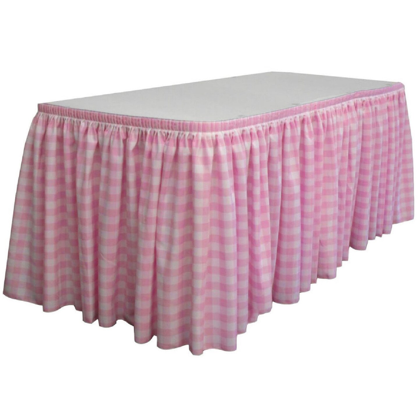 Gingham Checkered Table Skirt 204" x 29 Inch 1 Inch Yarn Dyed Polyester with Clips