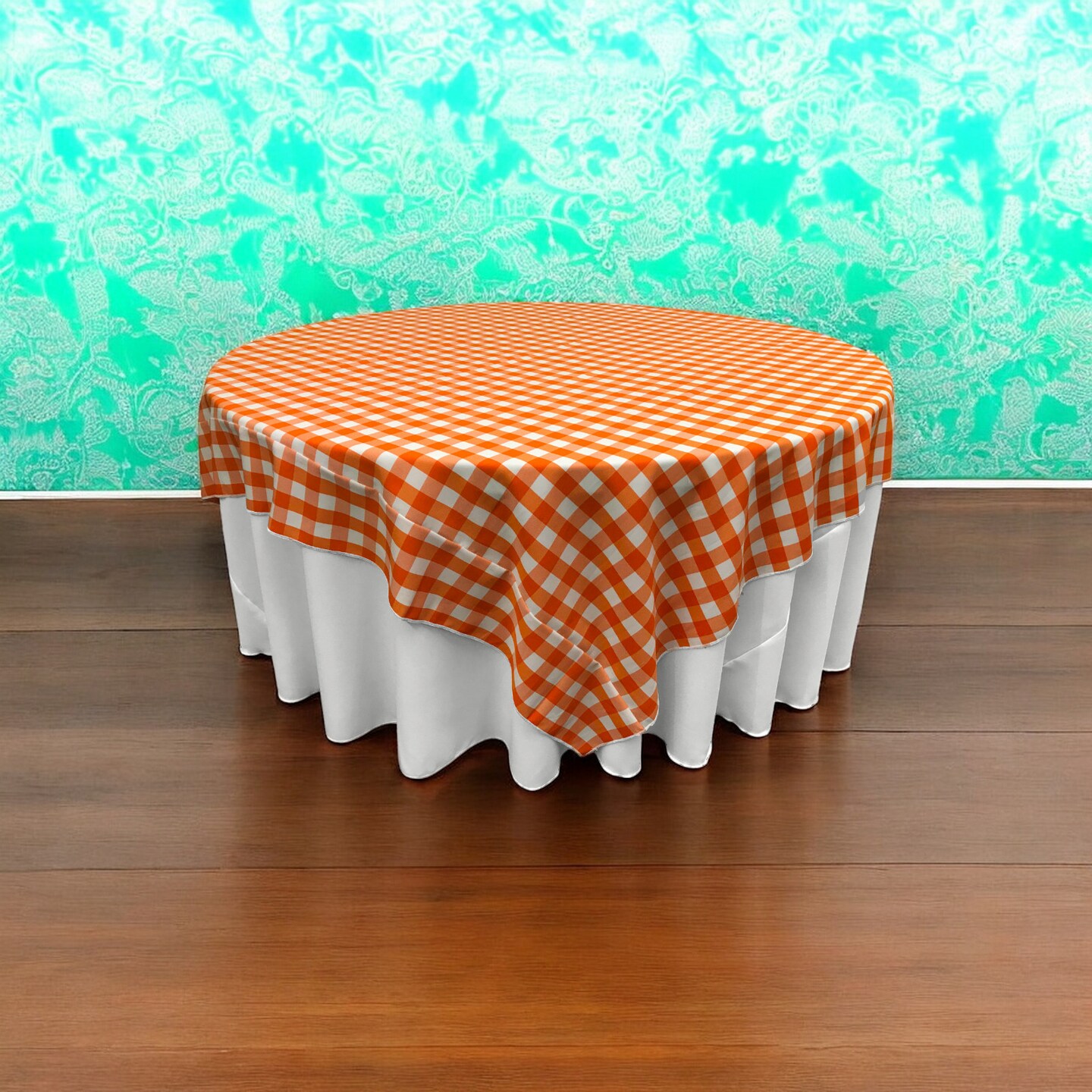 Square Tablecloth 90 x 90 Inch Gingham Checkered Polyester Overlay Use