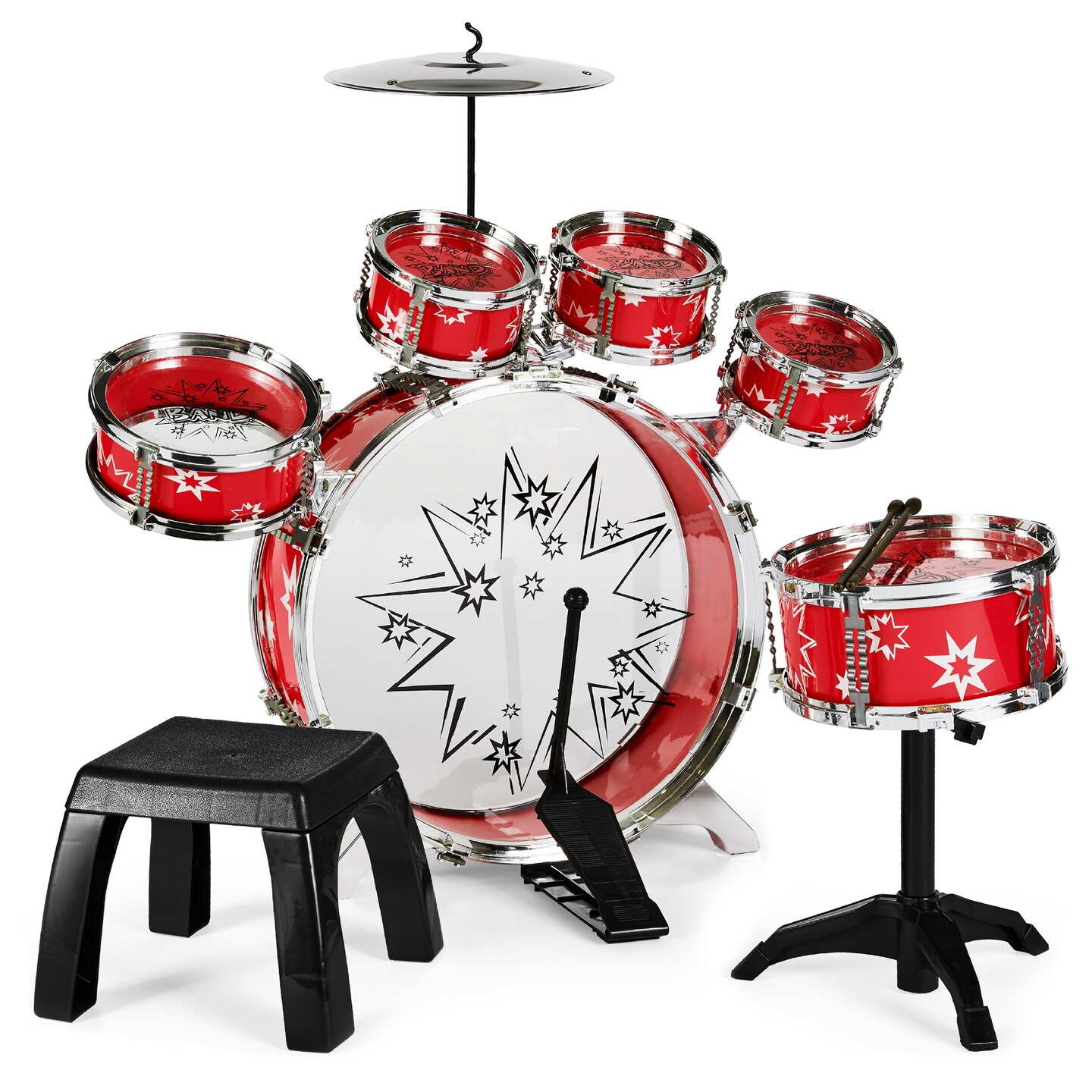 Best Choice Products 11-Piece Kids Starter Drum Set w/ Bass Drum, Tom Drums, Snare, Cymbal, Stool, Drumsticks