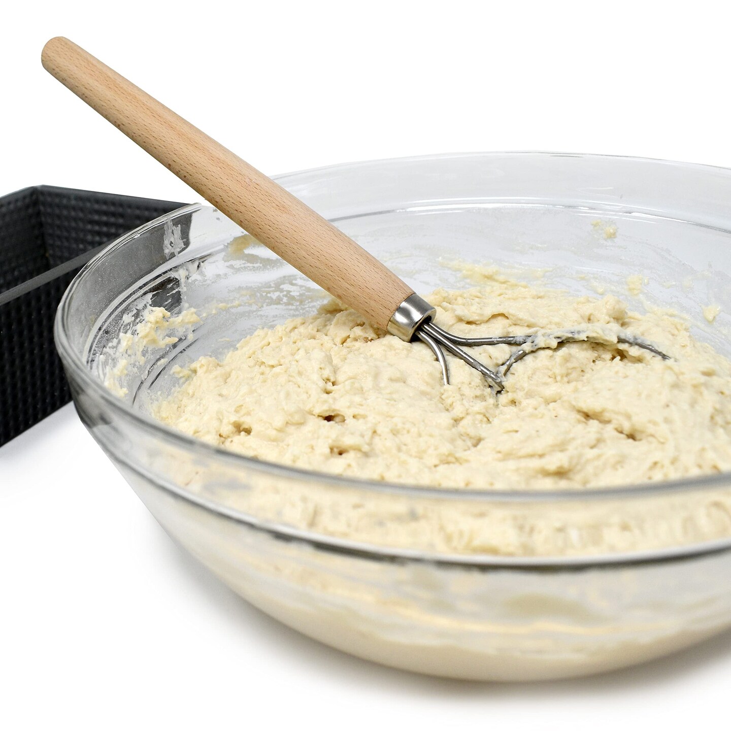 Norpro 12-inch Danish Dough Whisk, Wooden Dutch Whisk with Stainless Steel Dough Hook