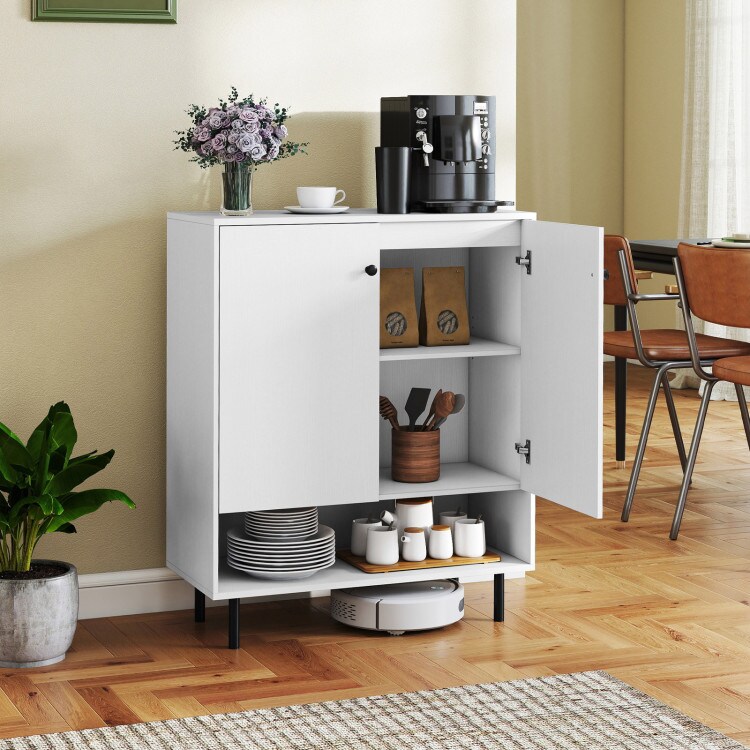 White MDF Buffet Cabinet with Adjustable Shelf, Countertop and Anti-Tip Kits