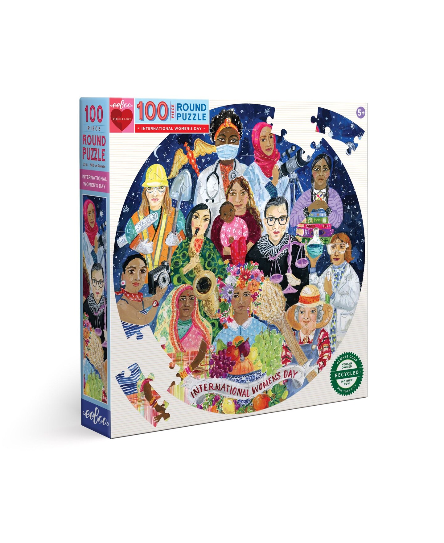 eeBoo International Women's Day 100 Piece Round Puzzle, 23" in diameter, Ages 5 and Up