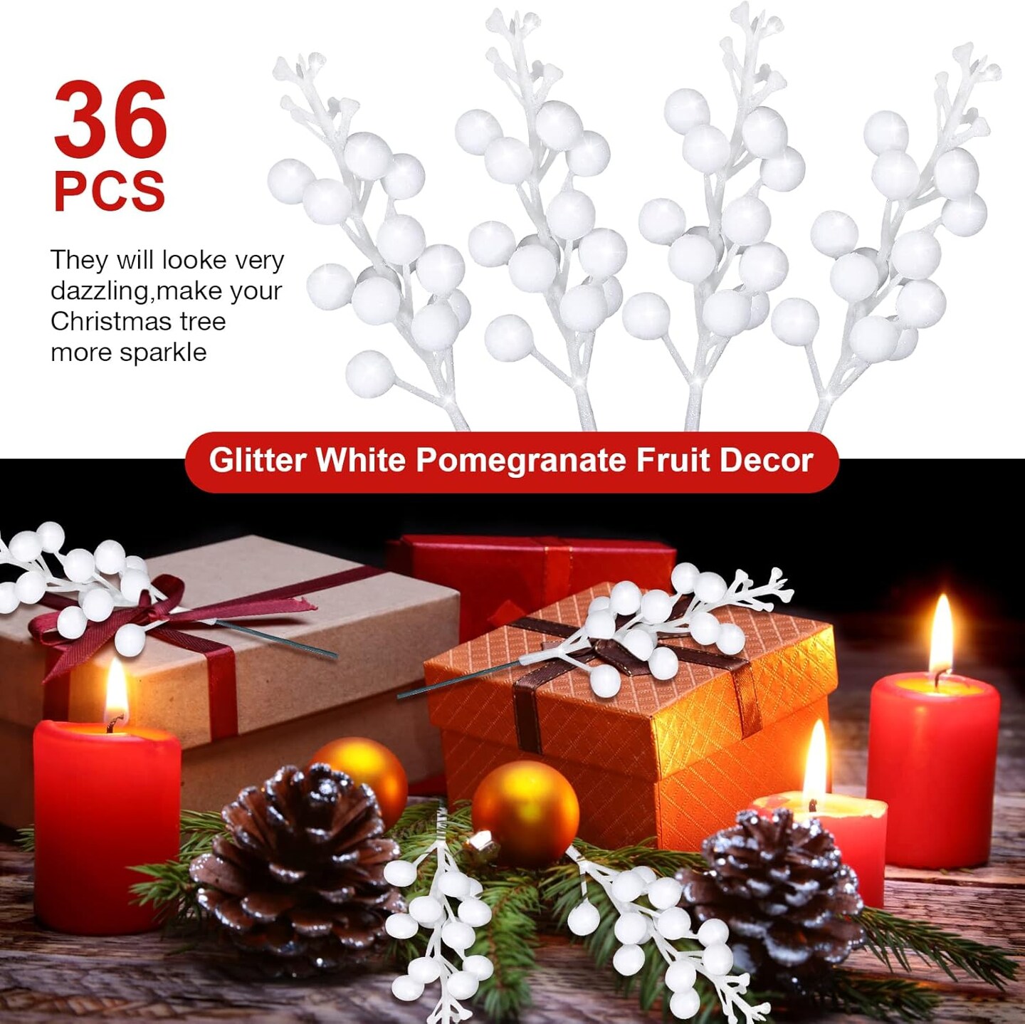 7.9 Inch Artificial Berries Sprays Branches Floral Pick(White)