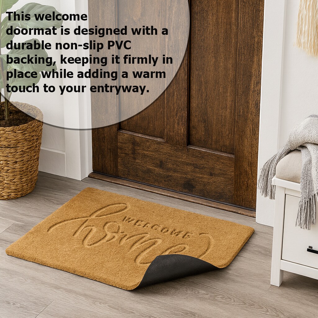 Gardenised Heavy Duty Coco Coir Doormat Non Slip PVC Baking Embossed Welcome Design Natural Coconut Fiber Floor Mat for Front Door Porch Patio Entryway Garage Mudroom & Outdoor Use 18x30"