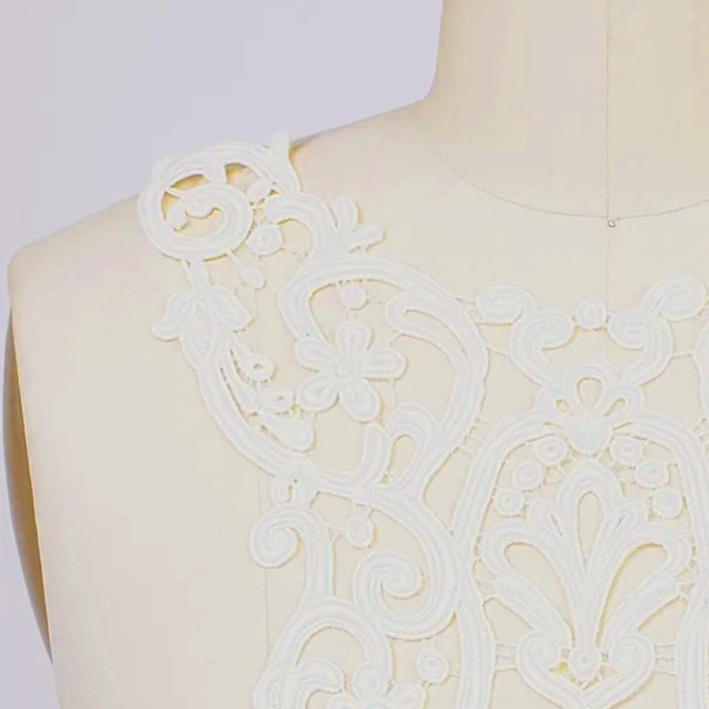 1 Piece Ivory Venice Lace V Shaped Applique for Gowns Dresses and Costumes DIY Sewing