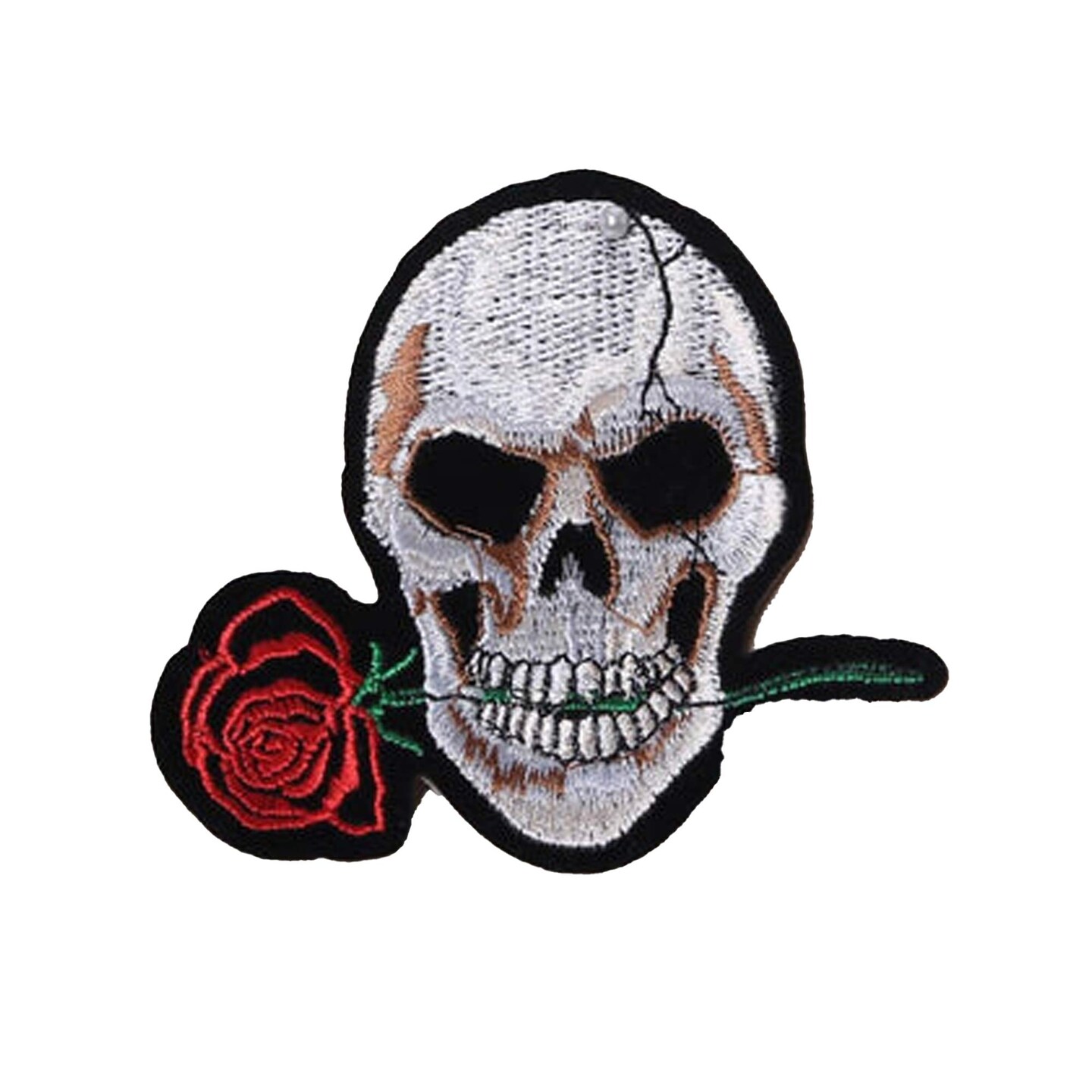3.75&#x22; Skull with Red Rose Embroidered Patch for Jackets