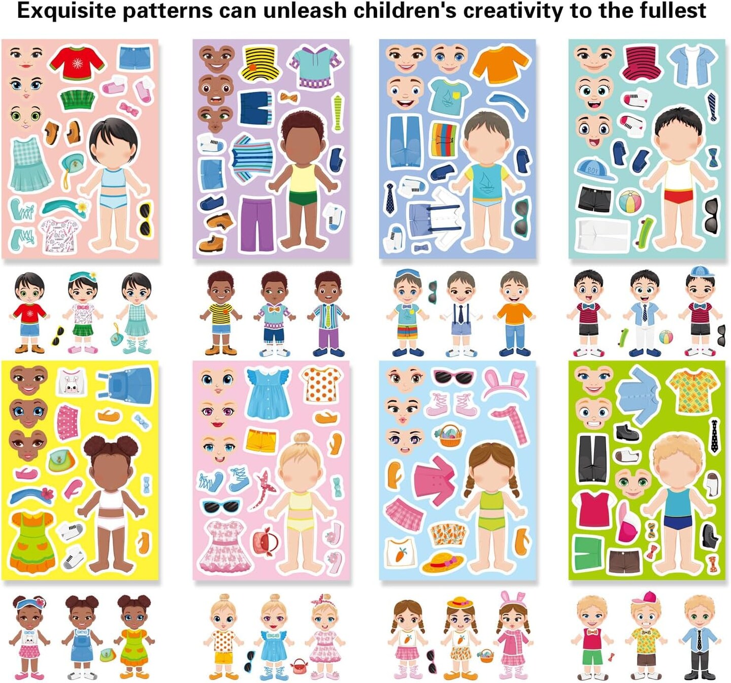 24 Sheets Make a Face and Dress Up Stickers for Girls Boys (Color)