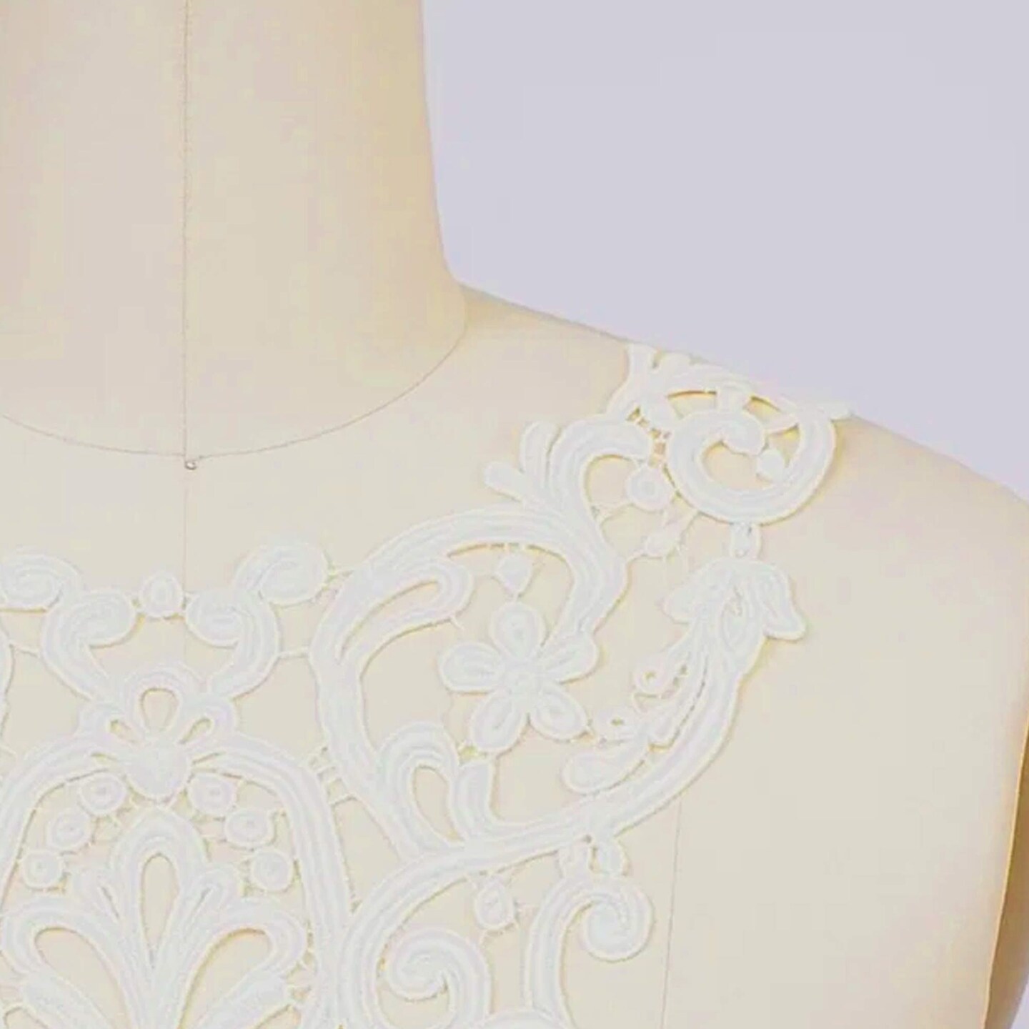 1 Piece Ivory Venice Lace V Shaped Applique for Gowns Dresses and Costumes DIY Sewing