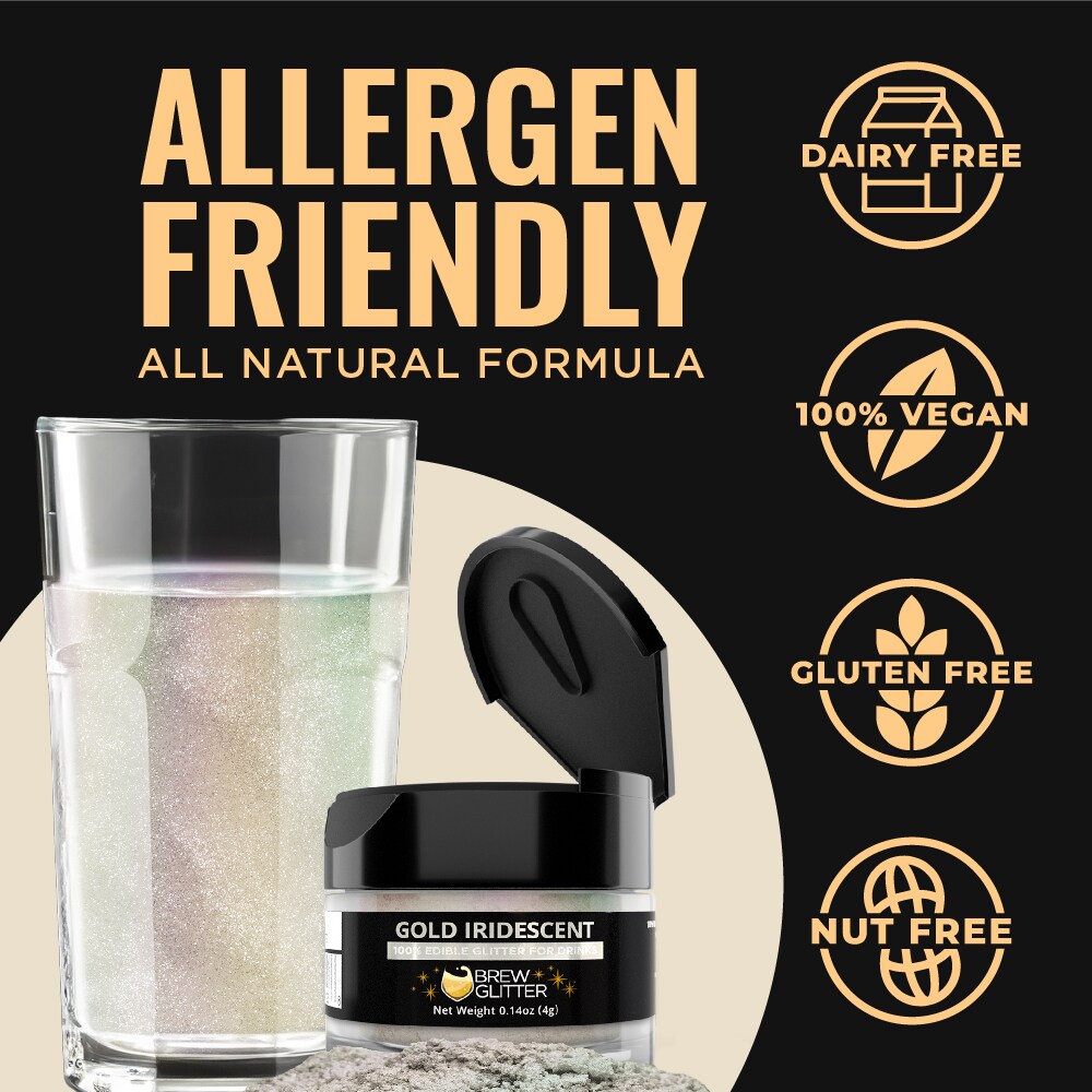 Brew Glitter - Gold Iridescent Edible Drink Glitter (4g, x1 Flip-Cap Jar) for Beer, Cocktails and Beverages
