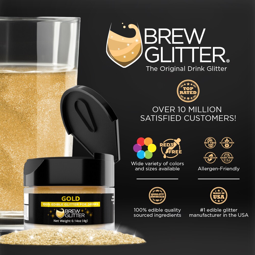 Brew Glitter - Gold Edible Drink Glitter (4g, x1 Flip-Cap Jar) for Beer, Cocktails and Beverages