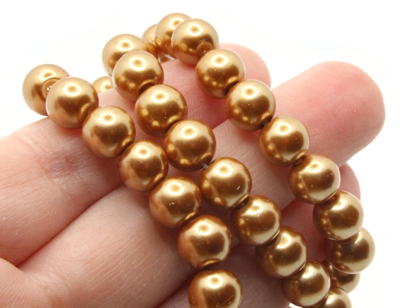 53 8mm Round Golden Brown Glass Pearl Beads