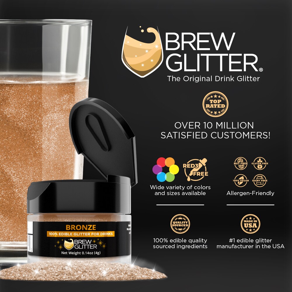 Brew Glitter - Bronze Edible Drink Glitter (4g, x1 Flip-Cap Jar) for Beer, Cocktails and Beverages