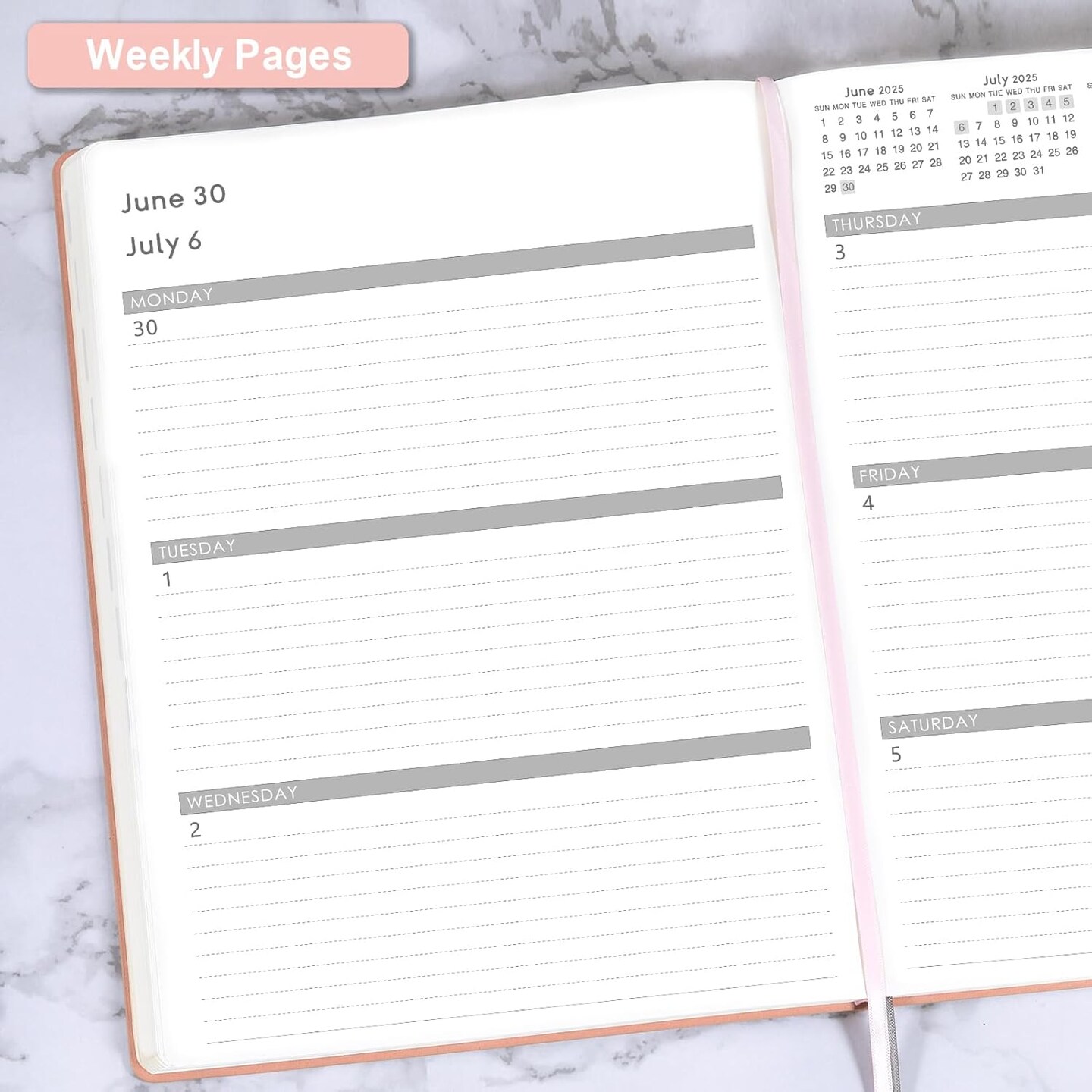 Planner 2025-2026 - JUL 2025 - JUN 2026, Academic Planner 8.5&#x22; x 11&#x22;, 2025-2026 Planner Weekly and Monthly, Leather Cover Planner with Thick Paper, Back Pocket with Notes Pages - Rose Gold