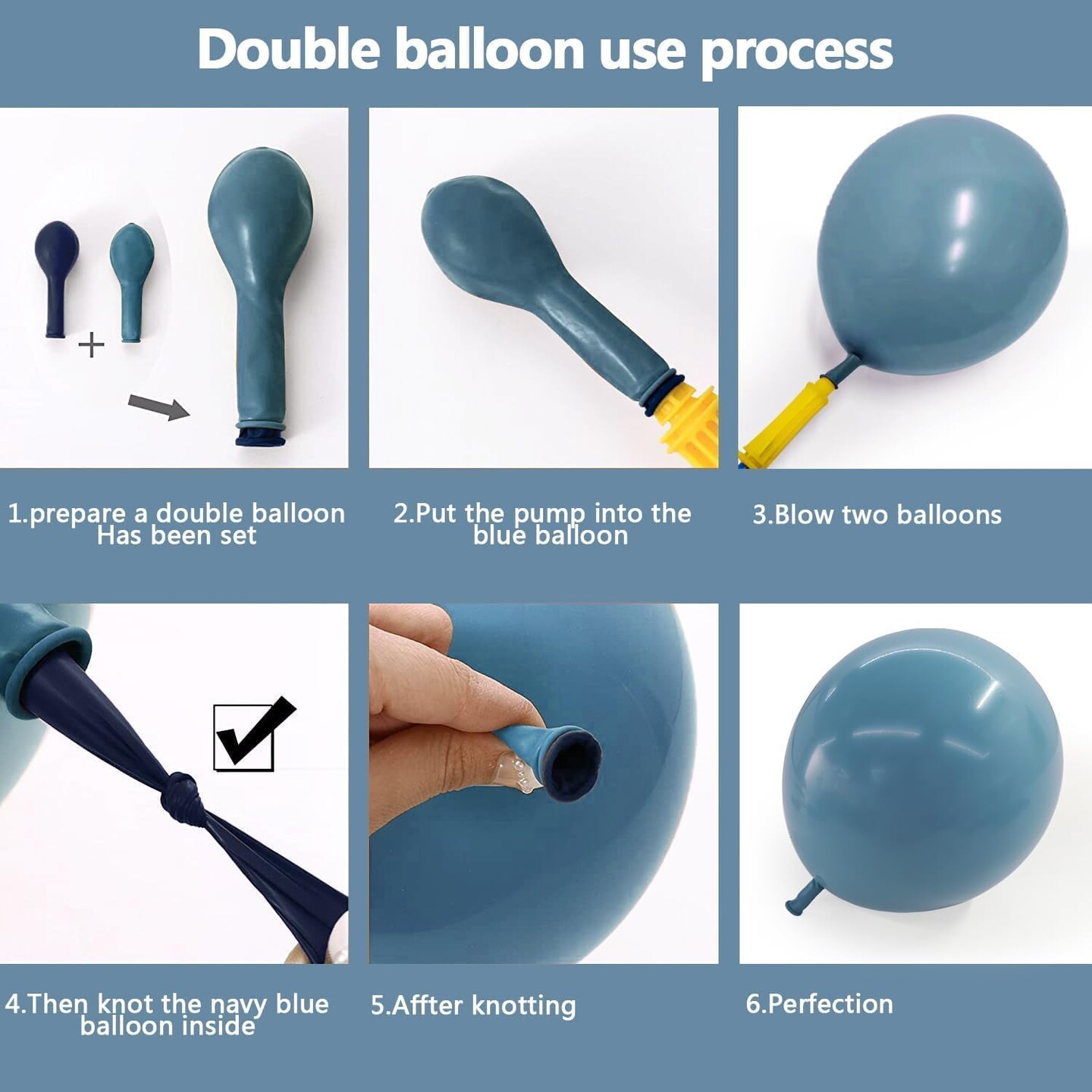 Dusty Blue Balloon Double Stuffed Slate Baby Blue Balloons Different Sizes 18/12/5 Inch Pastel Light Latex Arch Kit for Birthday Baby Shower Gender Reveal Decorations