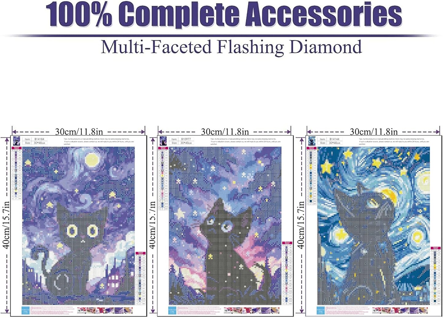 Diamond Painting Kits for Adults - 3 Pack Cat 5D Diamond Art Kits Full Drill Diamond Dots Paintings with Diamonds Gem Art and Crafts Home Decor 12x16inch