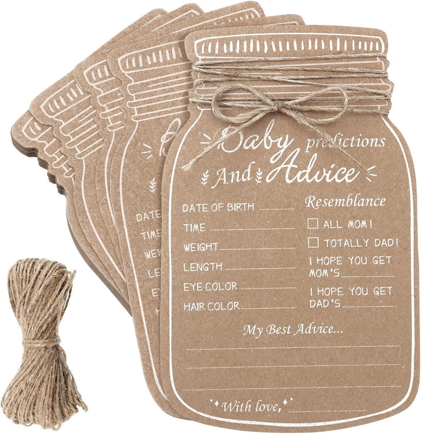 50 Pcs Baby Shower Prediction and Advice Cards Mason Jar Advice and Prediction Cards for Baby Shower Gender Reveal Party Supplies Mom Dad Party Decorations