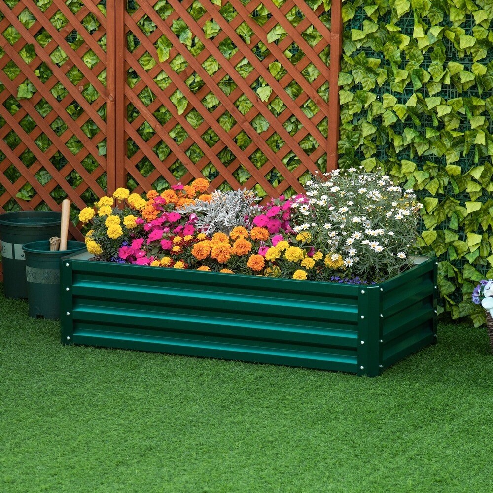 Galvanized Metal Raised Planter Box for Vegetables &#x26; Flowers