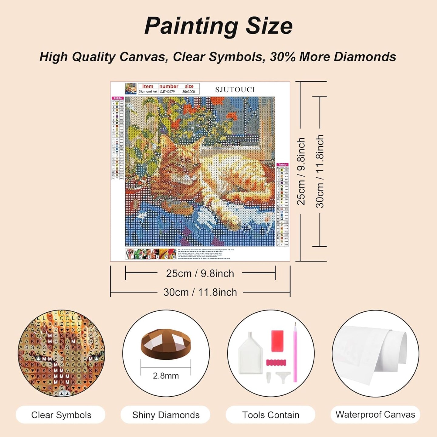 Diamond Painting Kit for Adults – Napping Cat 5D DIY Full Drill Round Gem Art, Beginner-Friendly Crystal Diamond Craft, 12×12 inch Home Wall Decor