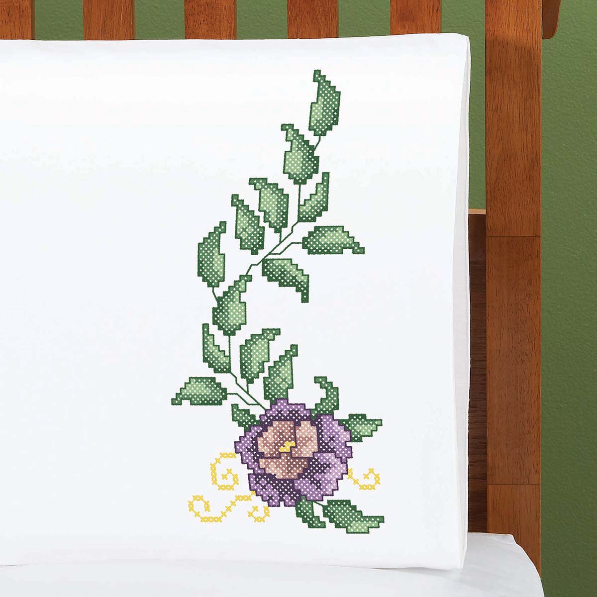 Herrschners Delicate Rose Pillowcase Pair Stamped Cross-Stitch