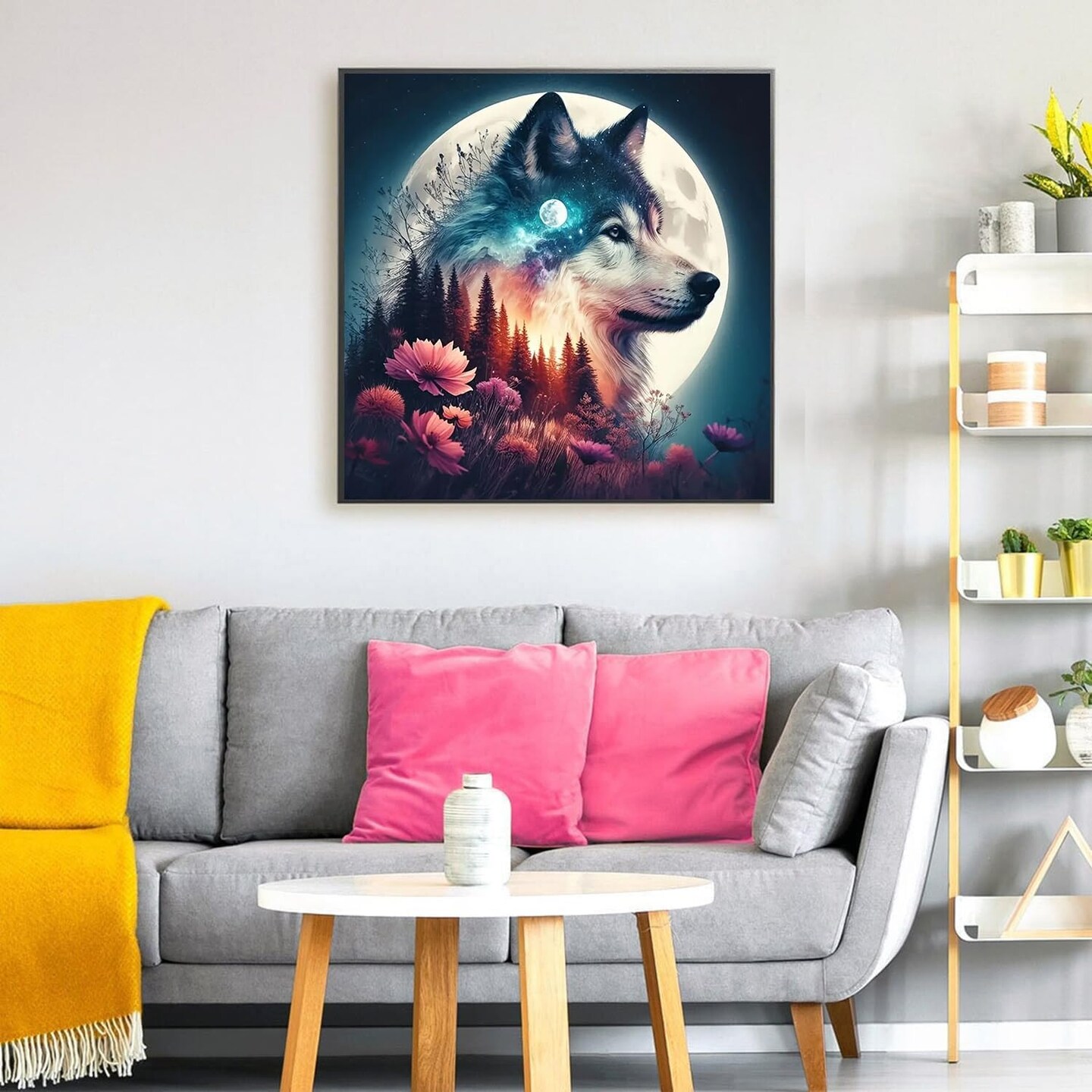 Diamond Painting Kits for Adults Beginners - Wolf Diamond Art Kits for Adults, 5D Moon Wolf Diamond Painting Kits DIY Diamond Art Dots Crafts Kits for Home Wall Decor Gifts 12x12in