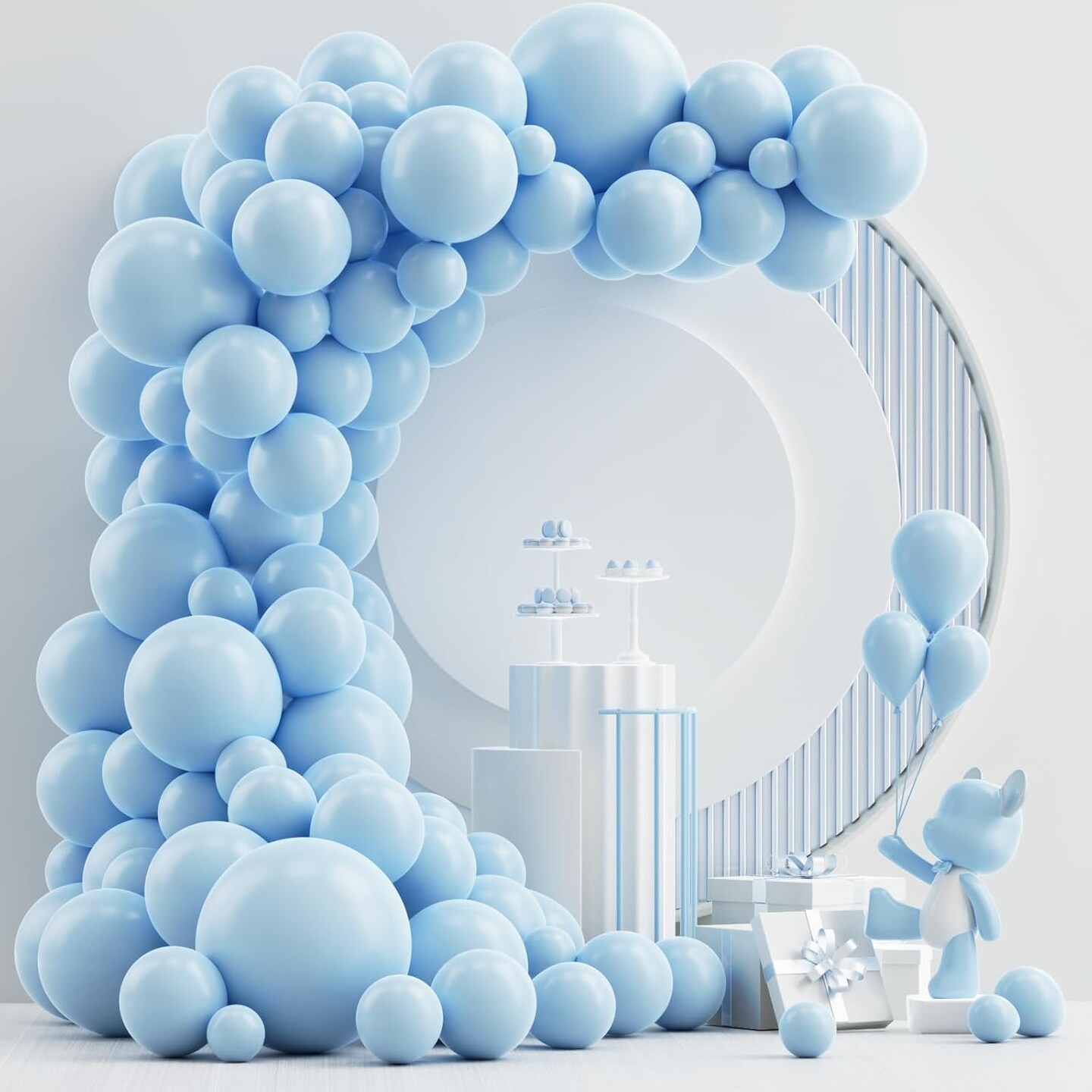 Pastel Blue Balloons Arch Garland Kit, 102PCS 18In 12In 10In 5In Baby Light Blue Balloons Different Sizes for Baby Shower Gender Reveal Party Decorations