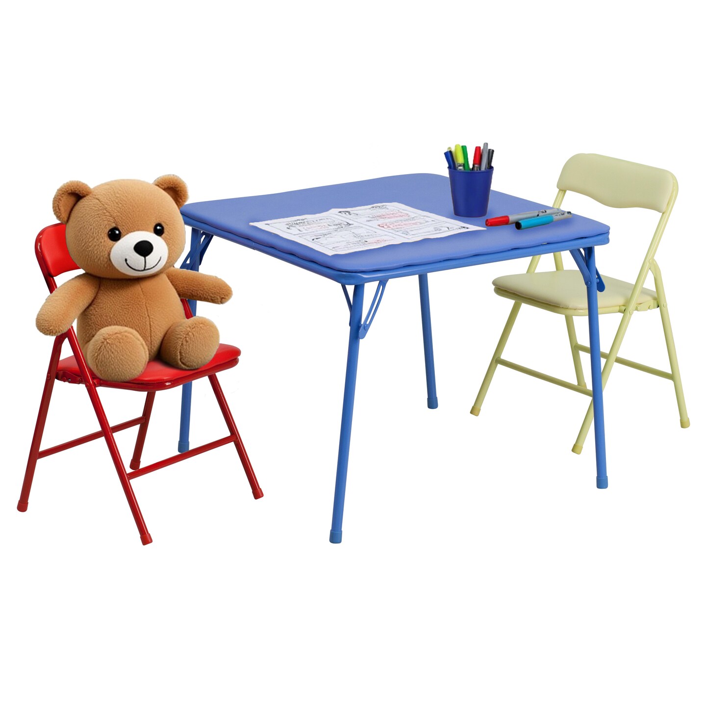 Emma and Oliver Kids 3 Piece Folding Table and Chair Set - Kids Activity Table Set