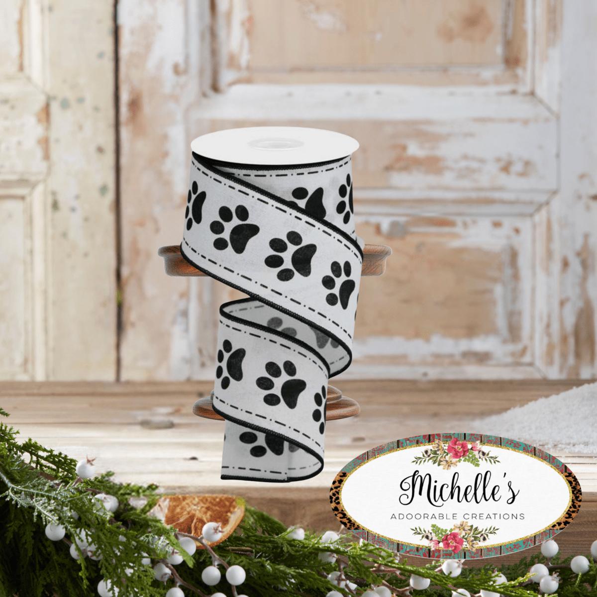 2.5&#x22; Large Paw Print Royal Ribbon: White (10 Yards)
