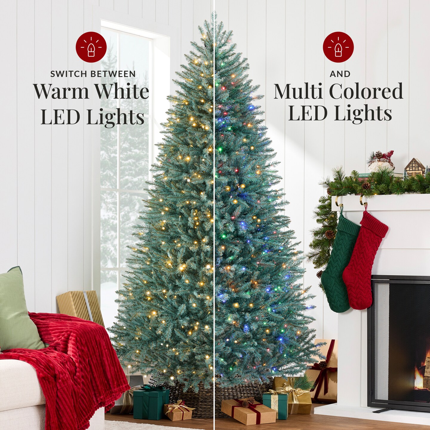 Best Choice Products Pre-Lit Premium Nordic Fir Artificial Full Christmas Tree w/2-in-1 Twinkle LEDs – Blue Spruce
