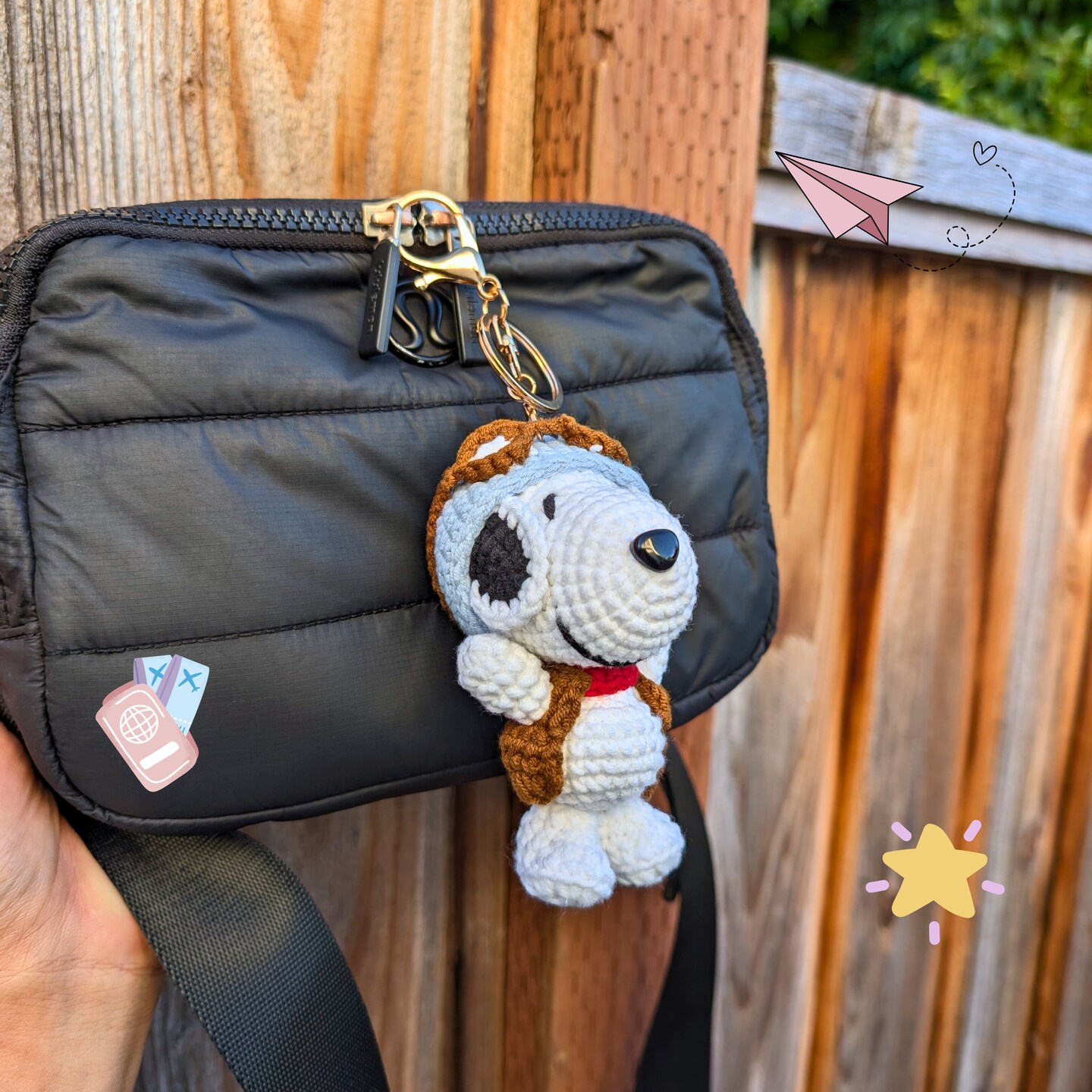 Snoop Beagle Pilot Dog Crocheted Keychain | Handmade Plush Bag