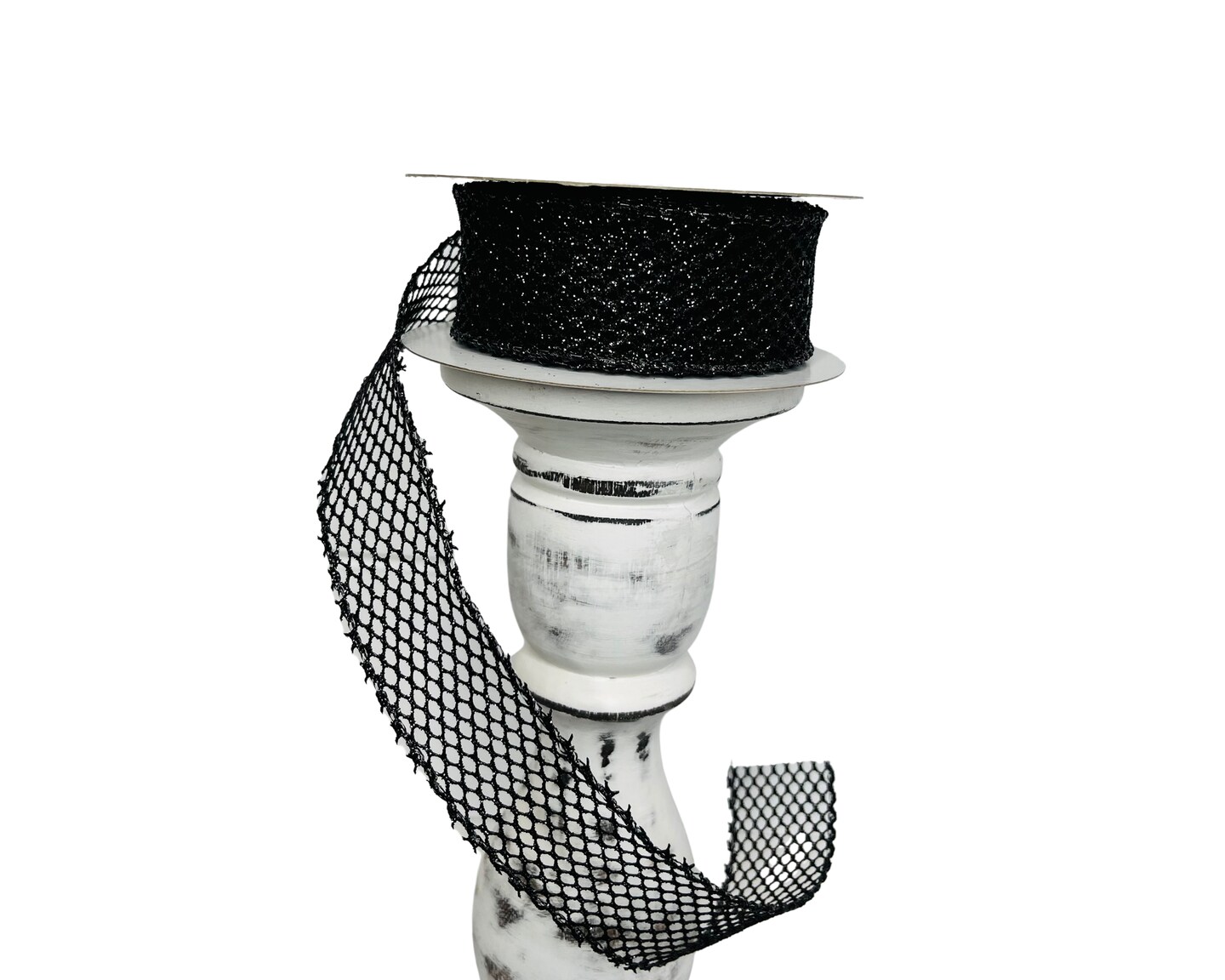 1.5"x10YD Black Glitter Netting Wired Ribbon - Sparkling Glamour for Crafts, Wreathmaking, and Decor-(71113-09-21)