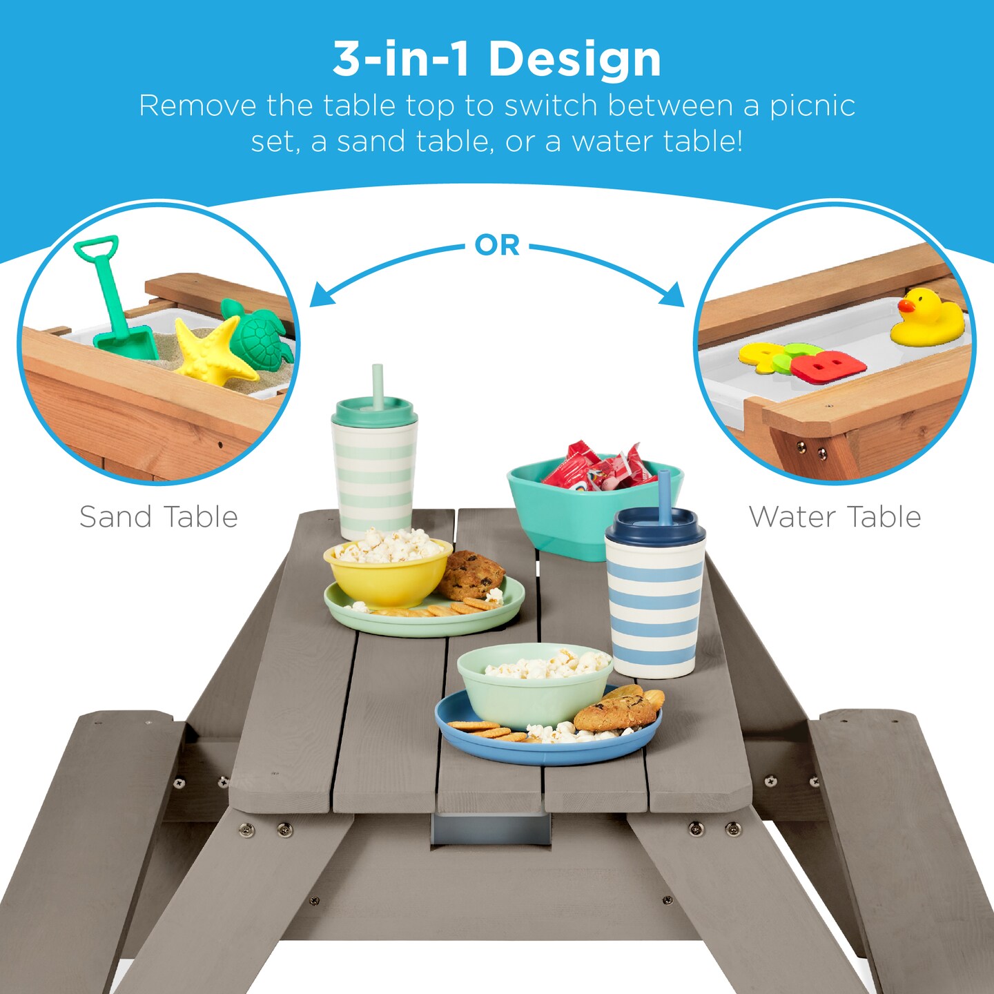 Best Choice Products Kids 3-in-1 Outdoor Convertible Activity Sand & Water Picnic Table w/ Umbrella