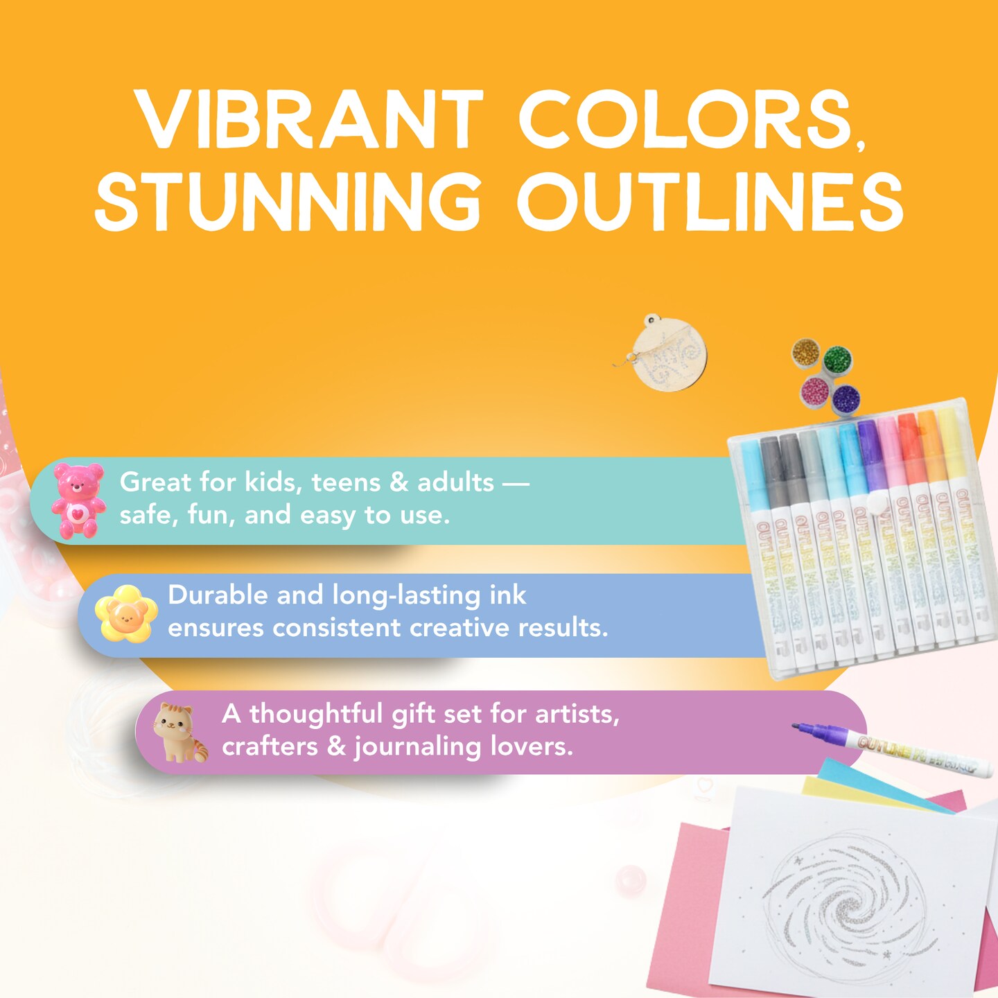 Incraftables Outline Glitter Markers (12 Colors). Shimmer Double Line Pens. Self Metallic Outline Markers Set for Kids & Adults