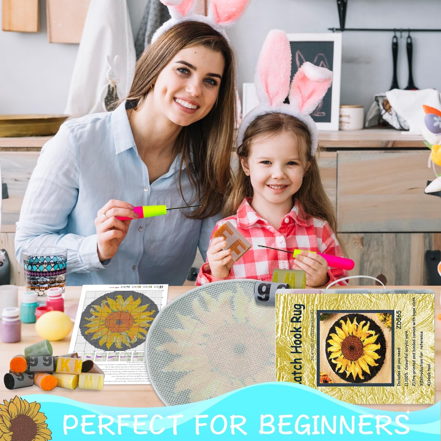 Sunset Dolphins Latch Hook Rug Kit for Adults Kids Beginners, 2 Dolphins Pattern Rug Making Craft Embroidery Tapestry Set Home Decoration 20.5X15inch