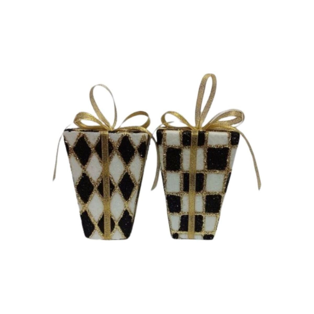 5&#x22; Harlequin Package Ornaments: Black/Gold (Asst 2)