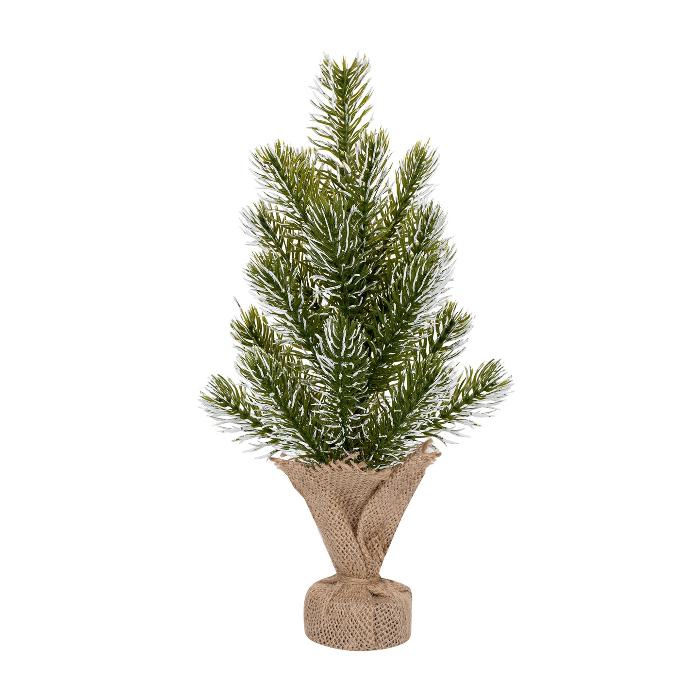 12" Mini Flocked Christmas Tree – Snowed Artificial Pine with Burlap Base, Small Tabletop Winter Holiday Decor